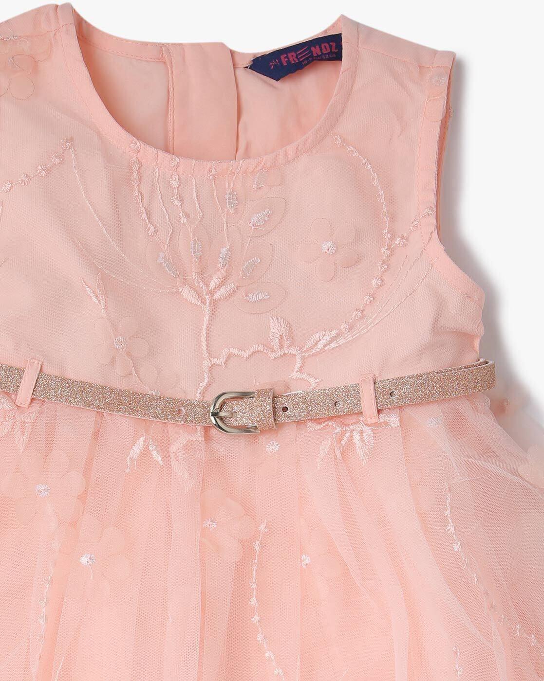 Embroidered Fit & Flare Dress with Belt