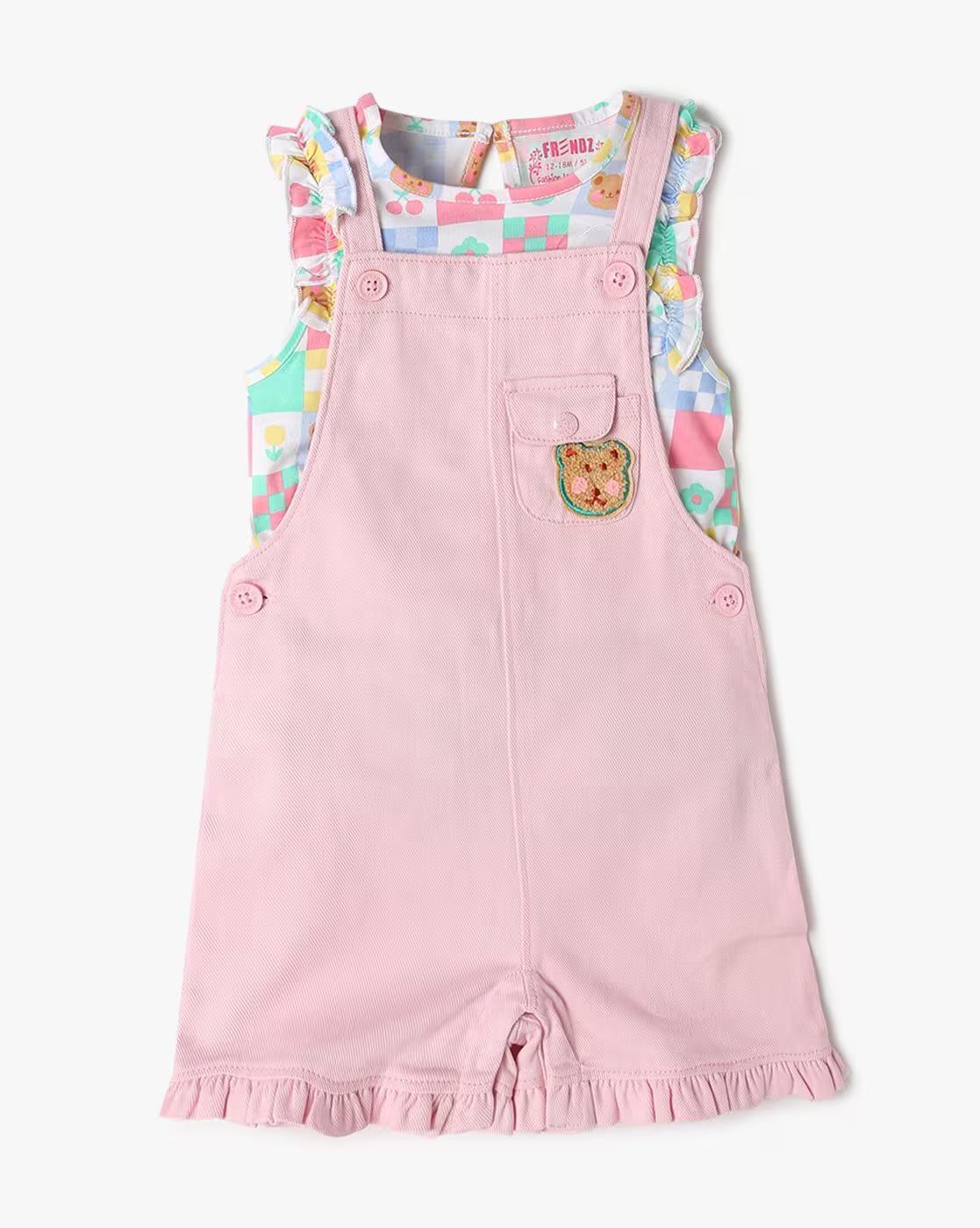 SOLID DUN W PRINTED TEE, PINK, 6-12M