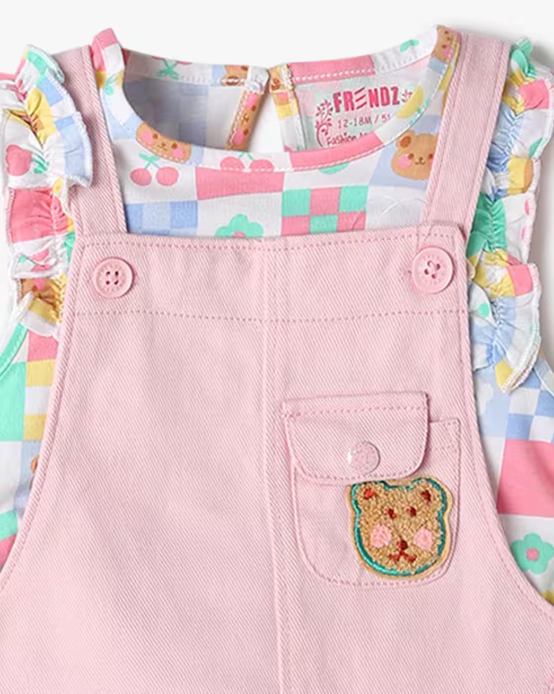 SOLID DUN W PRINTED TEE, PINK, 6-12M