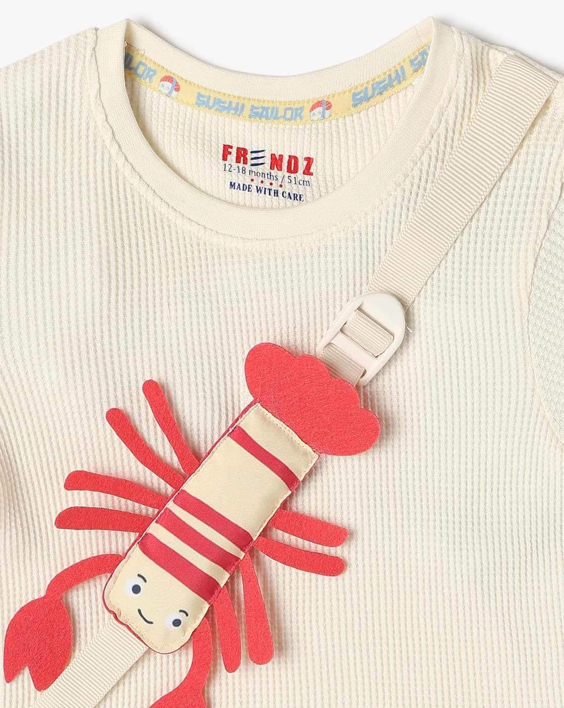 TEE WITH BAG POUCH, OFF WHITE, 6-12M