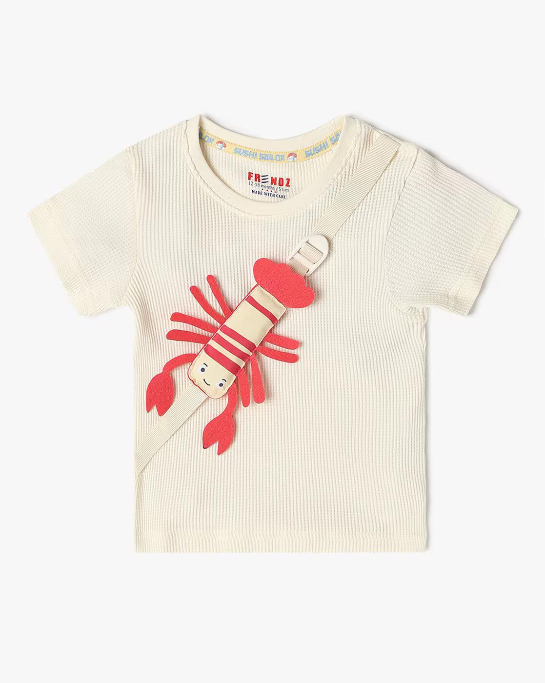 TEE WITH BAG POUCH, OFF WHITE, 6-12M