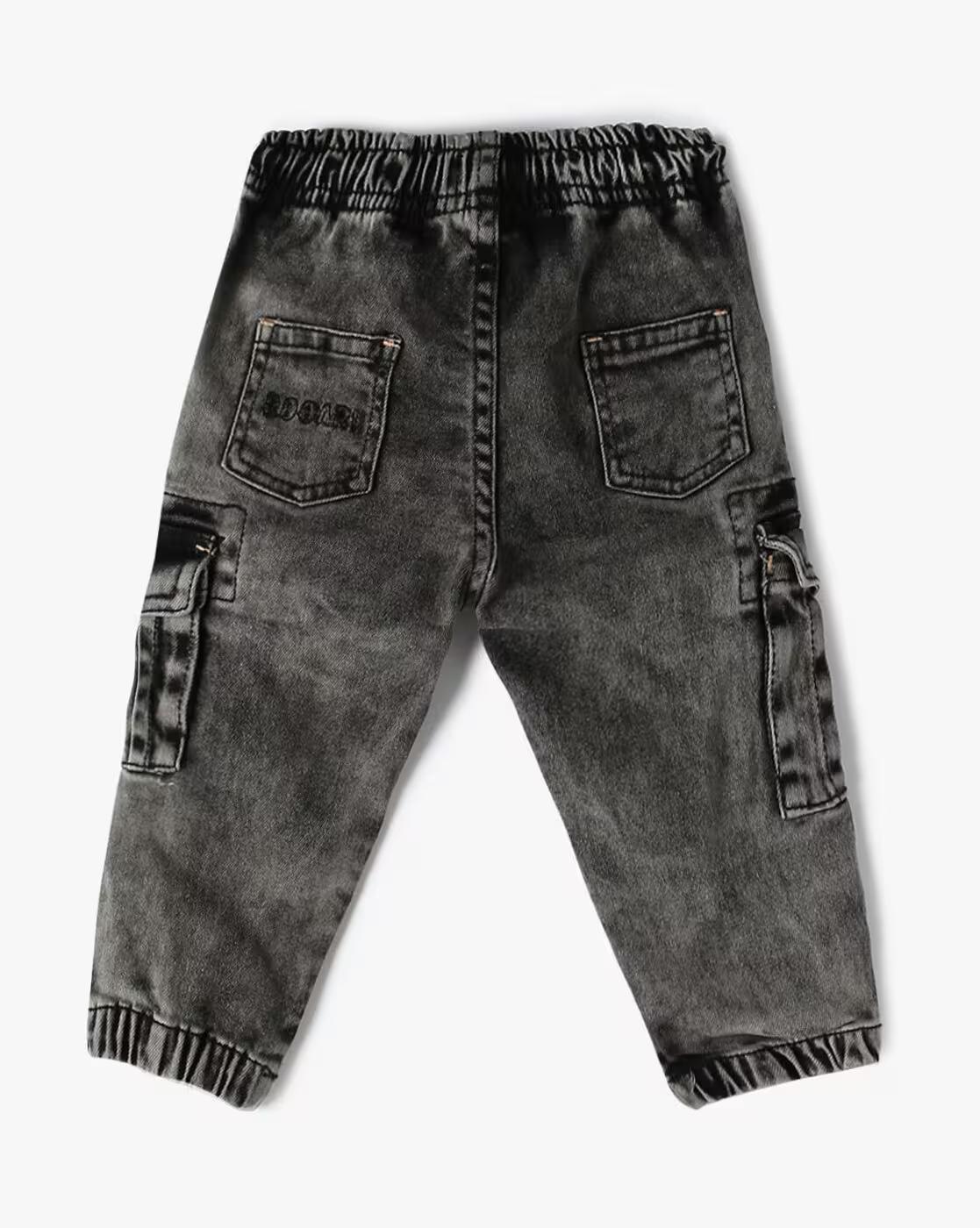 jogger fit denim with carg, GREY, 12-18M