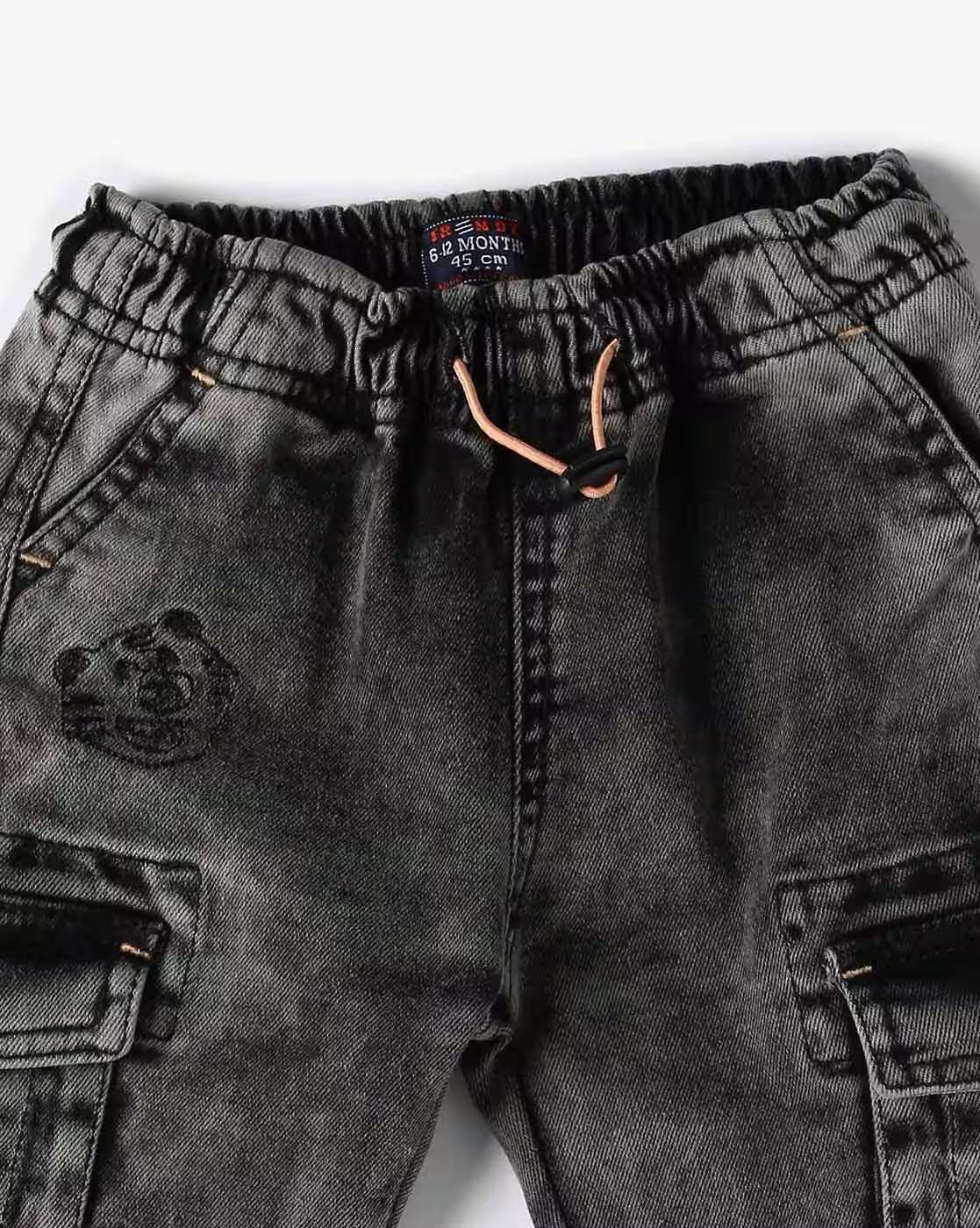 jogger fit denim with carg, GREY, 12-18M