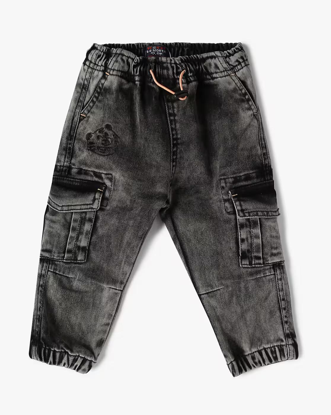 jogger fit denim with carg, GREY, 12-18M