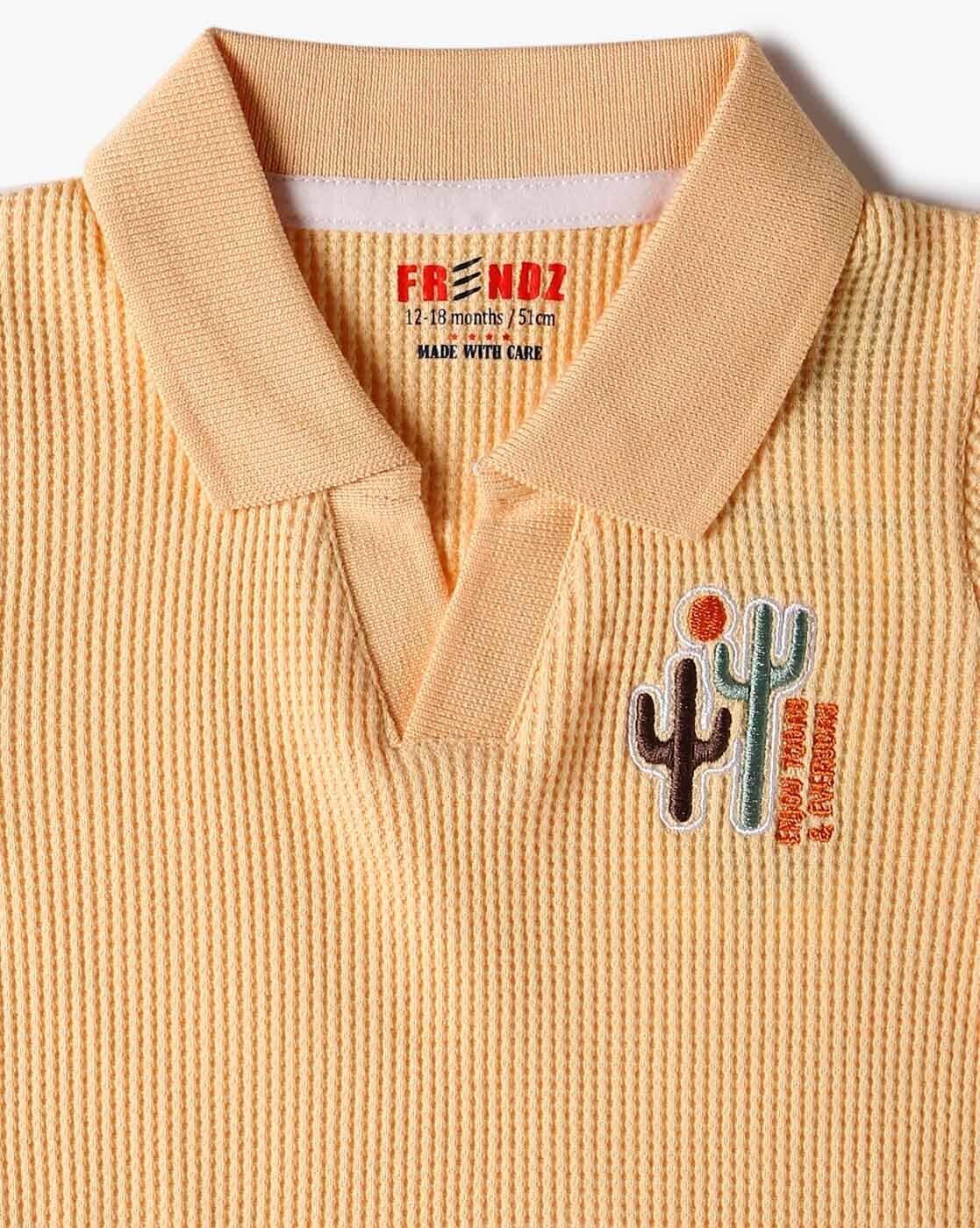 WAFFLE T SHIRT WITH EMBRO, YELLOW, 6-12M