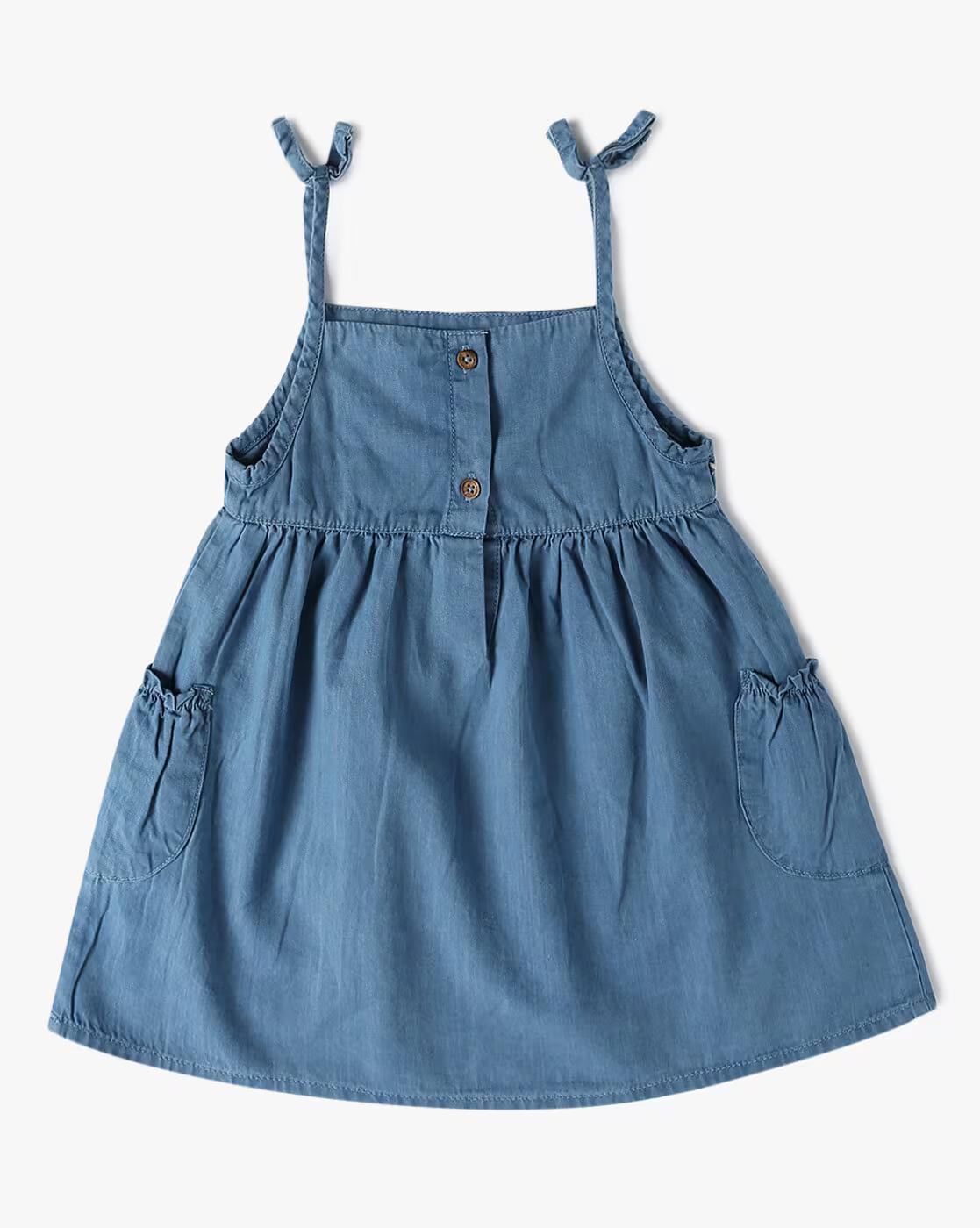 EMBROIDERED DUNGAREE DRESS, BLUE, 6-12M