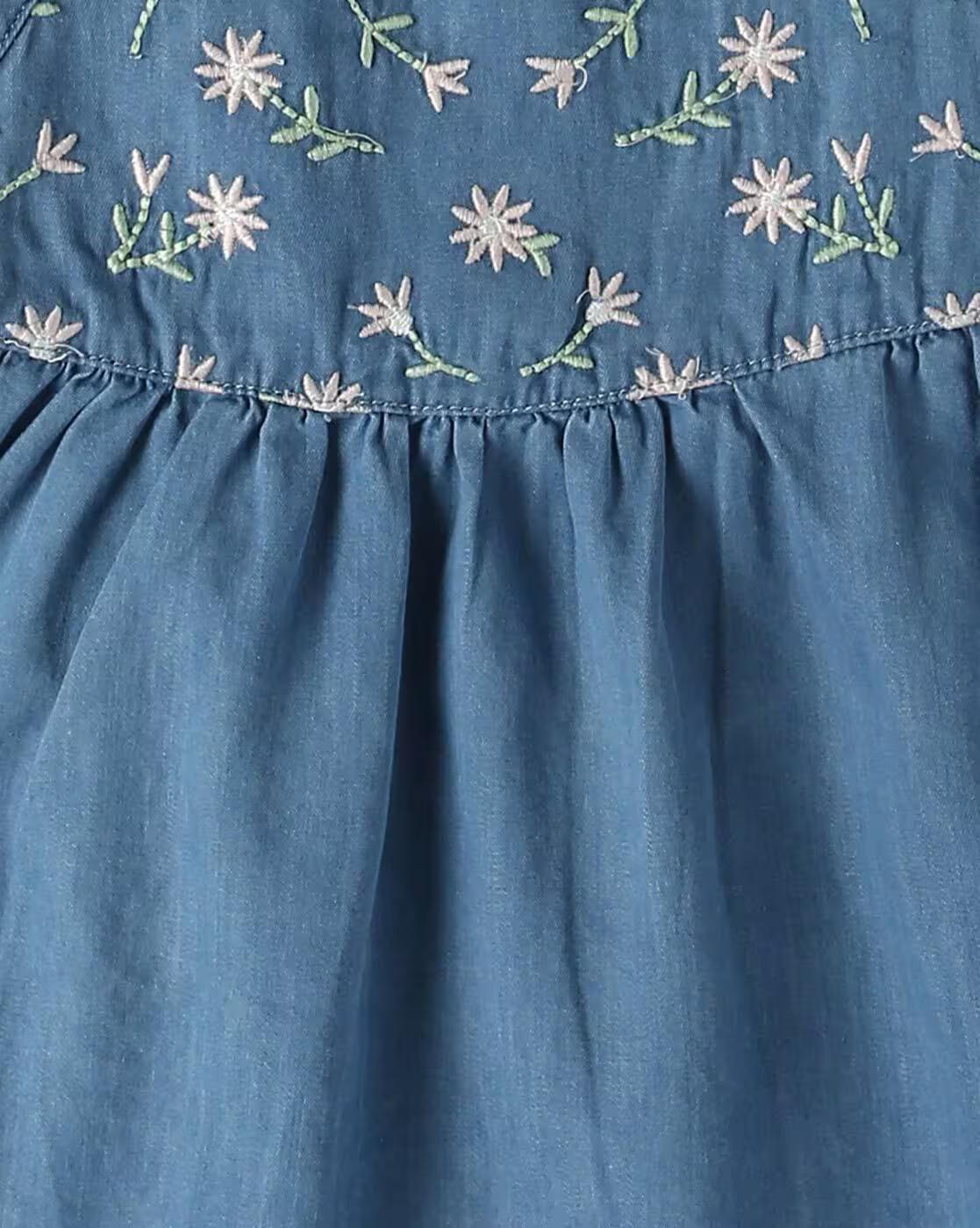 EMBROIDERED DUNGAREE DRESS, BLUE, 6-12M