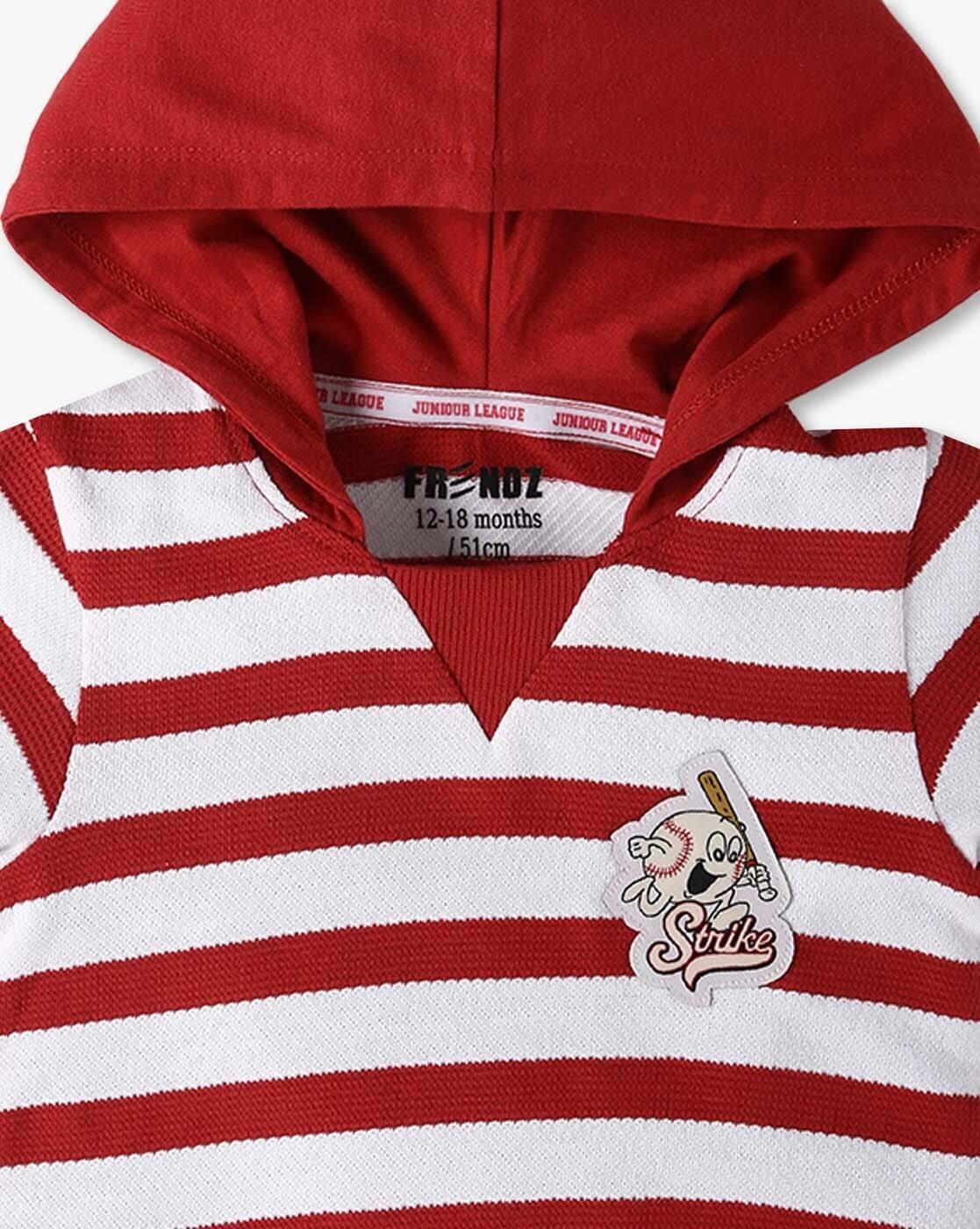 HOODED STRIPER TSHIRT, RED, 18-24M