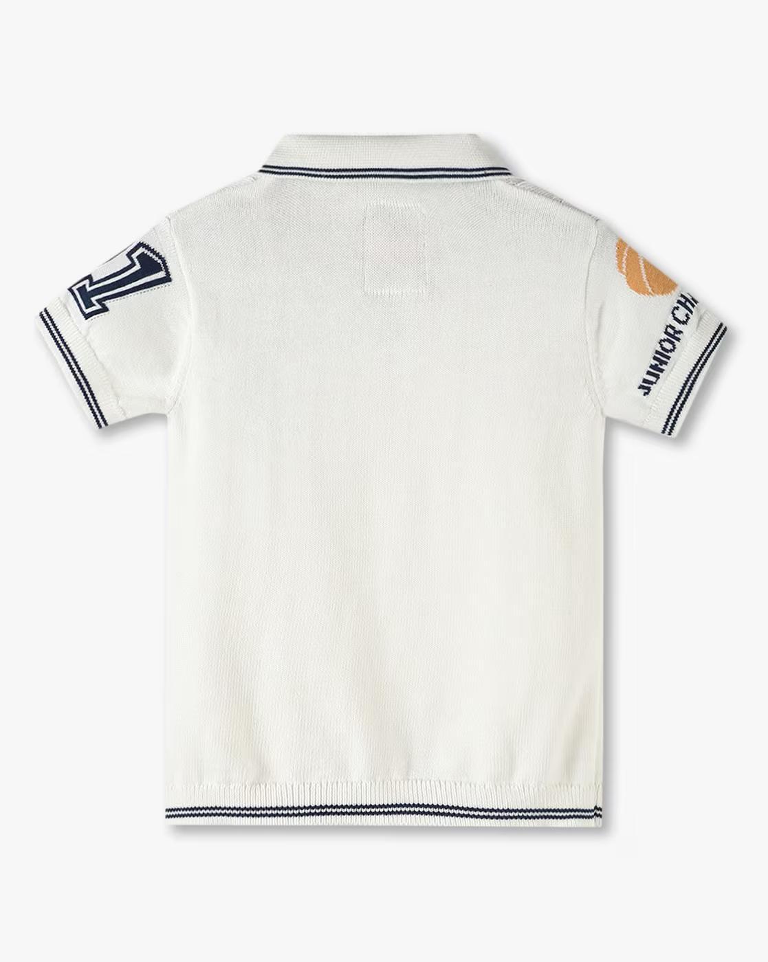 FLAT KNIT POLO TSHIRT, WHITE, 18-24M