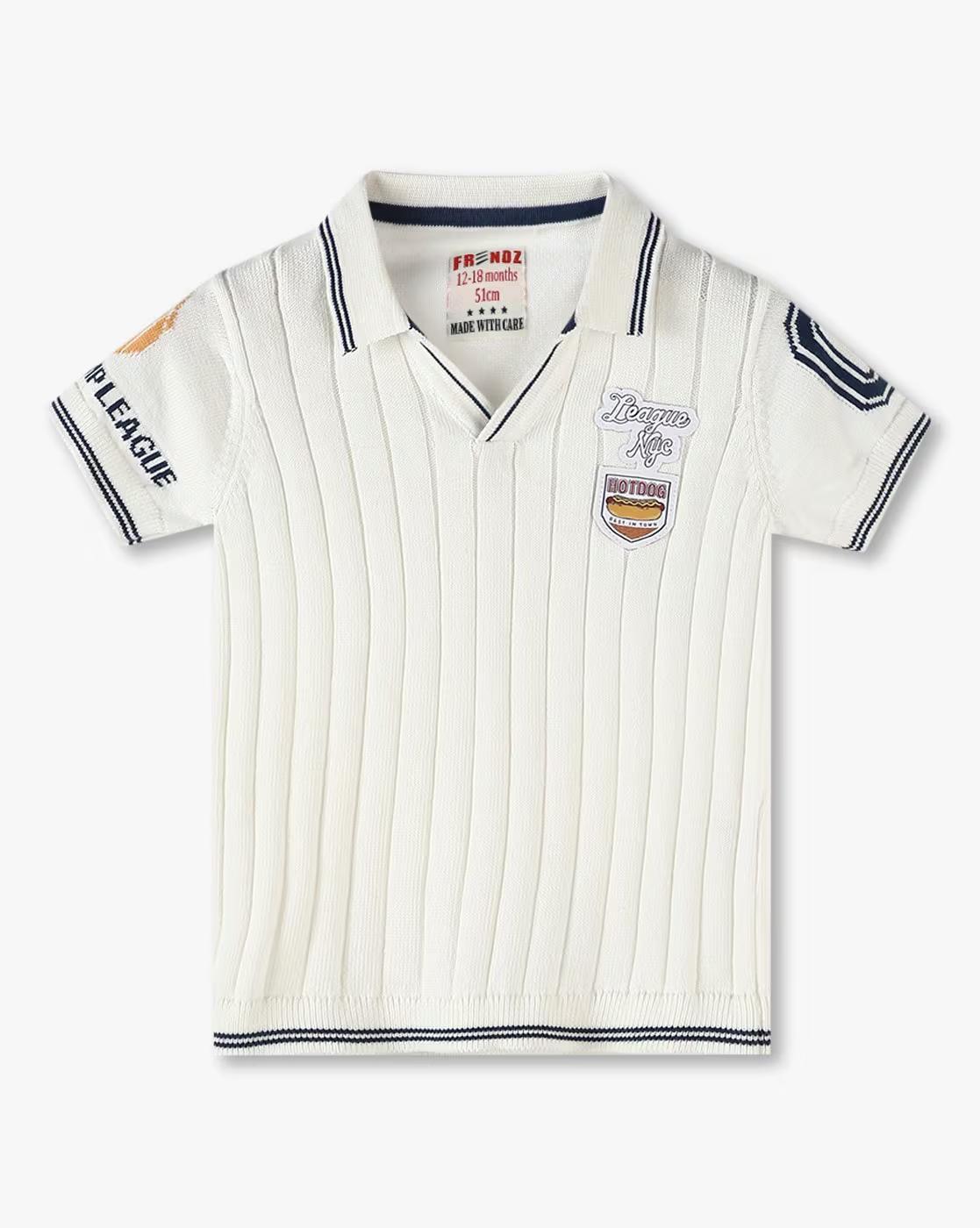 FLAT KNIT POLO TSHIRT, WHITE, 18-24M