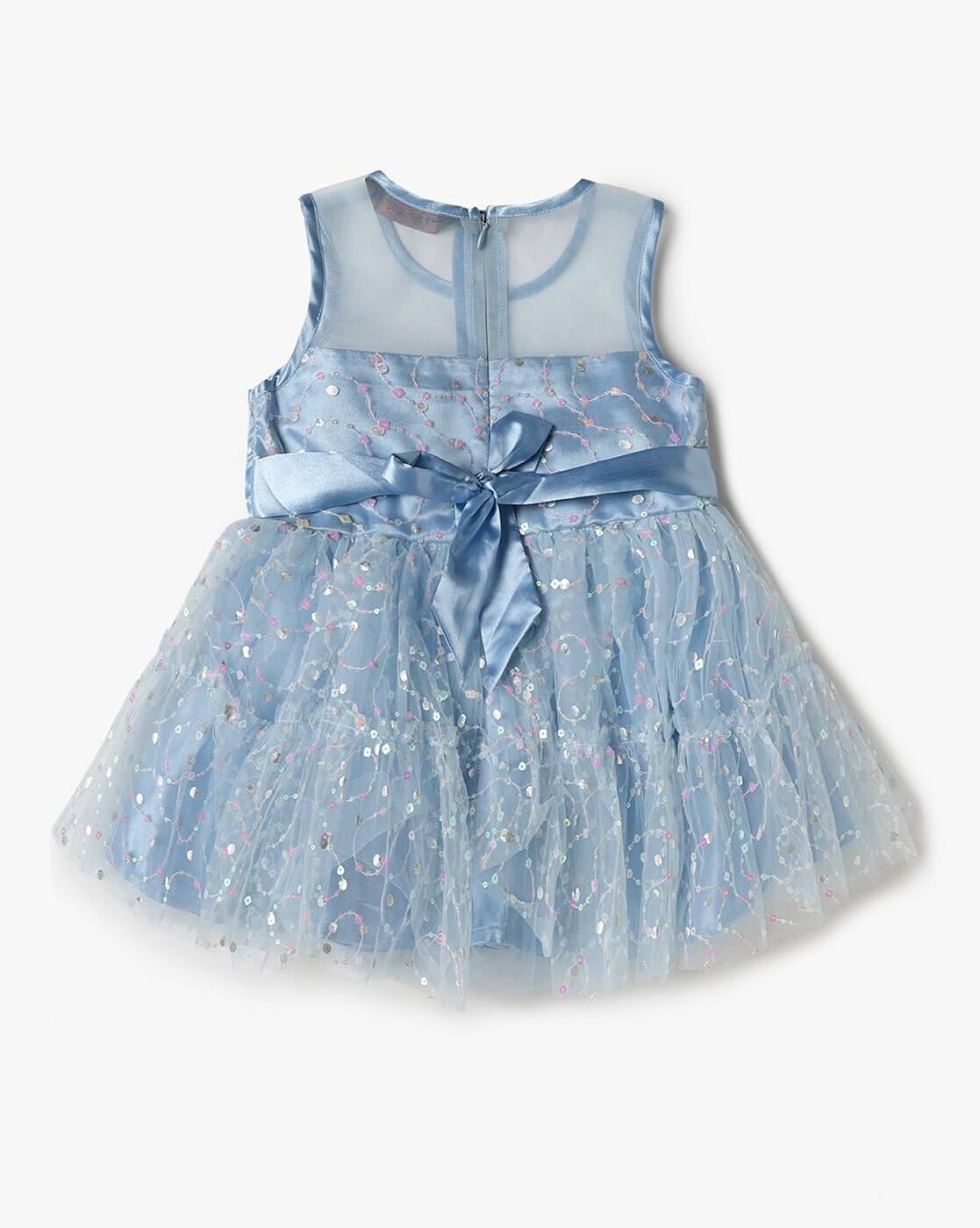 WOVEN HS TODGIRL PARTY DRES, BLUE, 6-12M