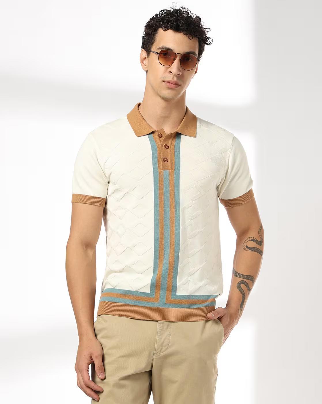Men Structured Slim Fit Polo Cotton T-Shirt
