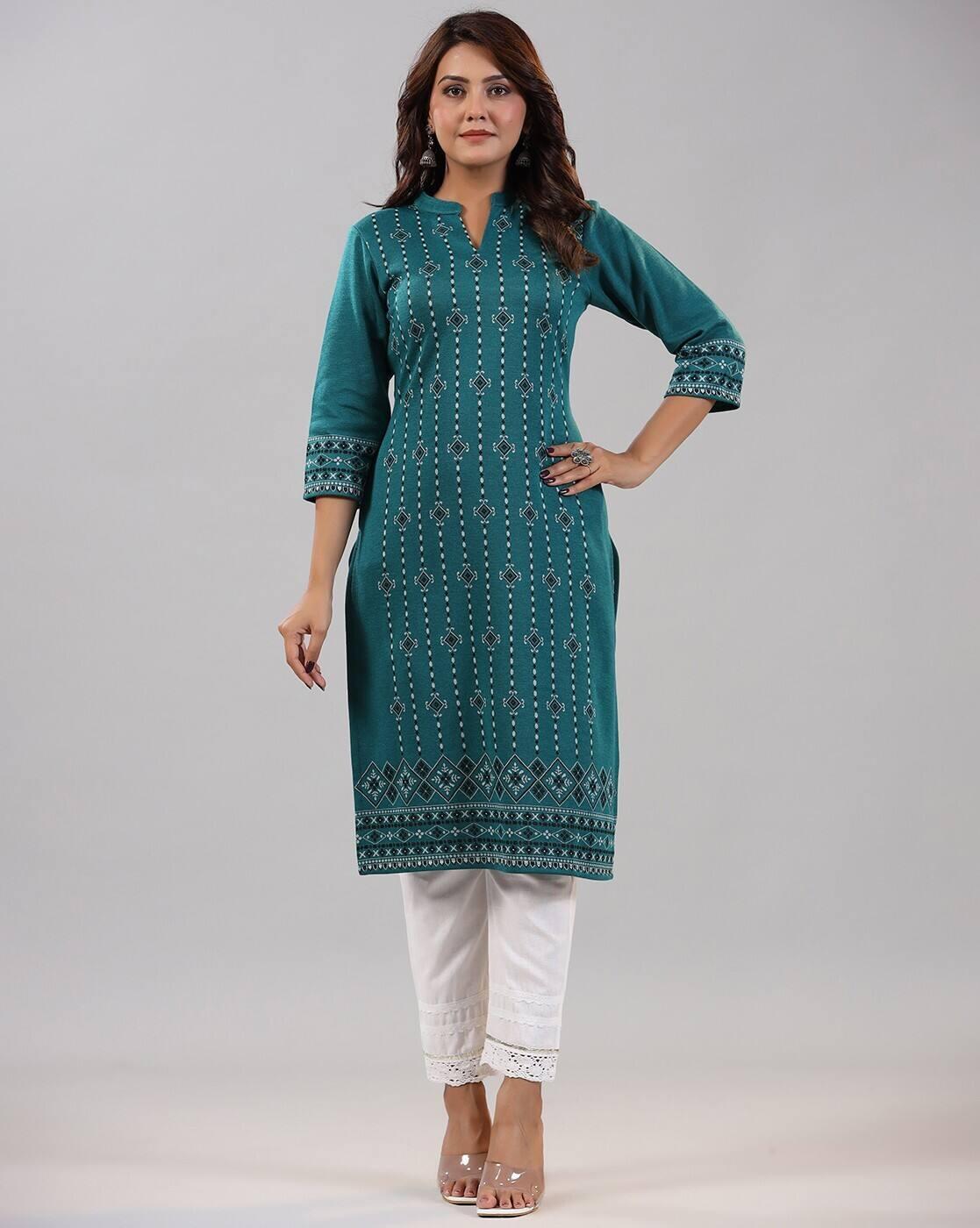 Women Geometric Print Straight Kurta with Insert Pockets