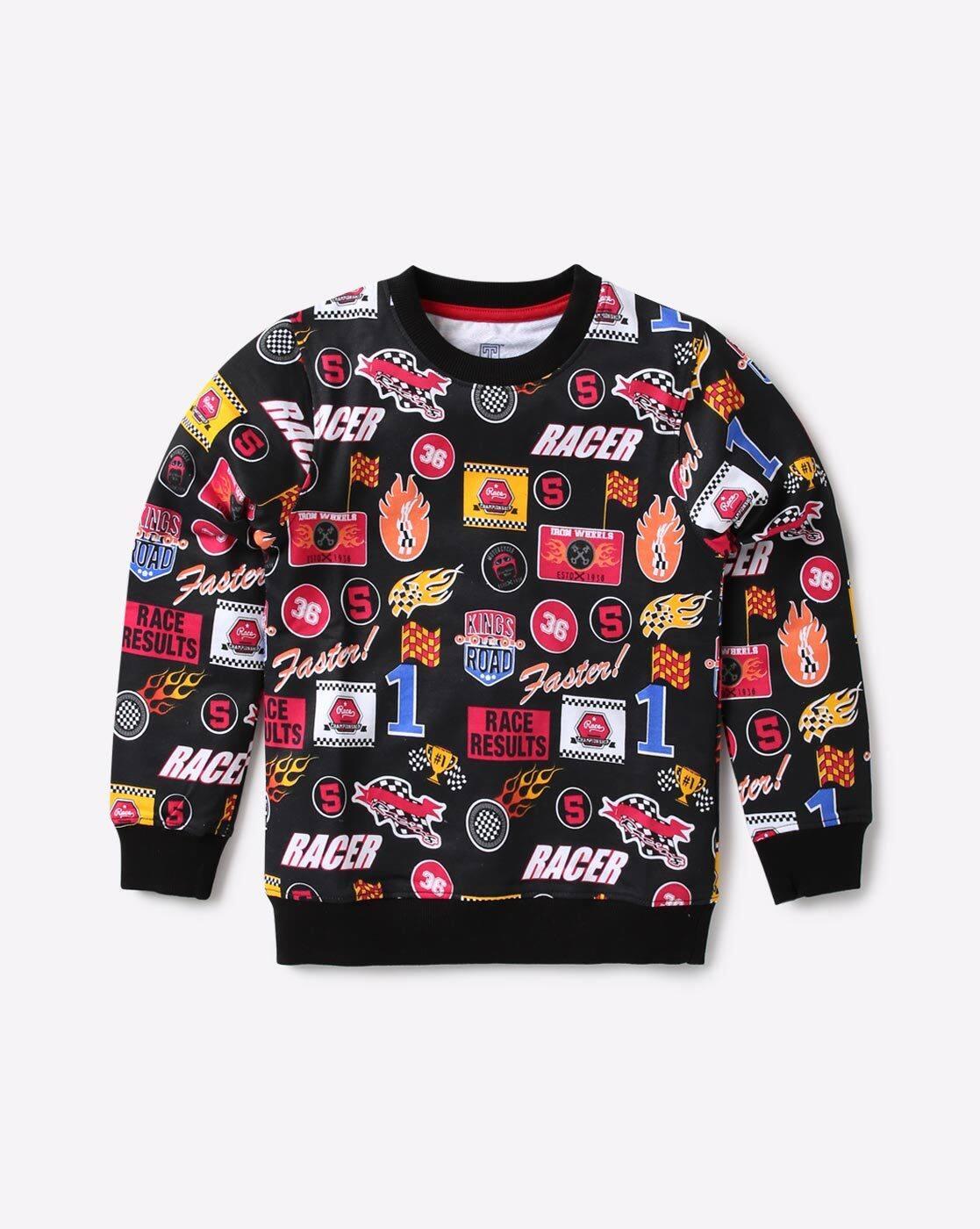 AOP PRINT SWEATSHIRT, BLACK, 5-6Y