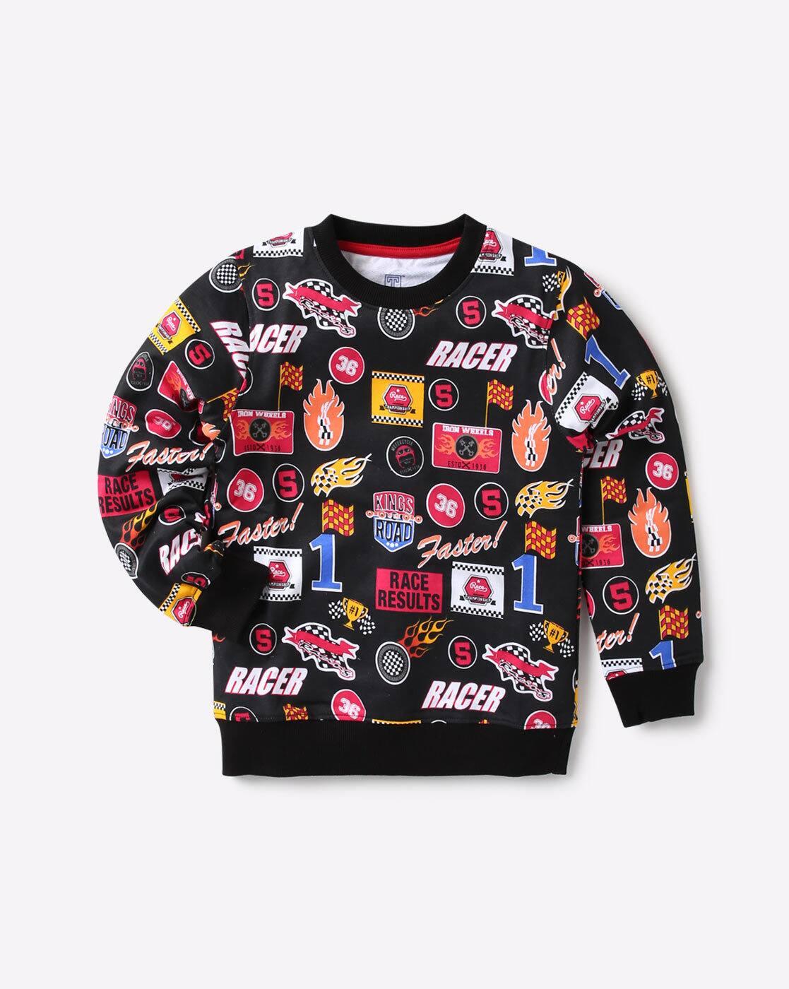 AOP PRINT SWEATSHIRT, BLACK, 5-6Y