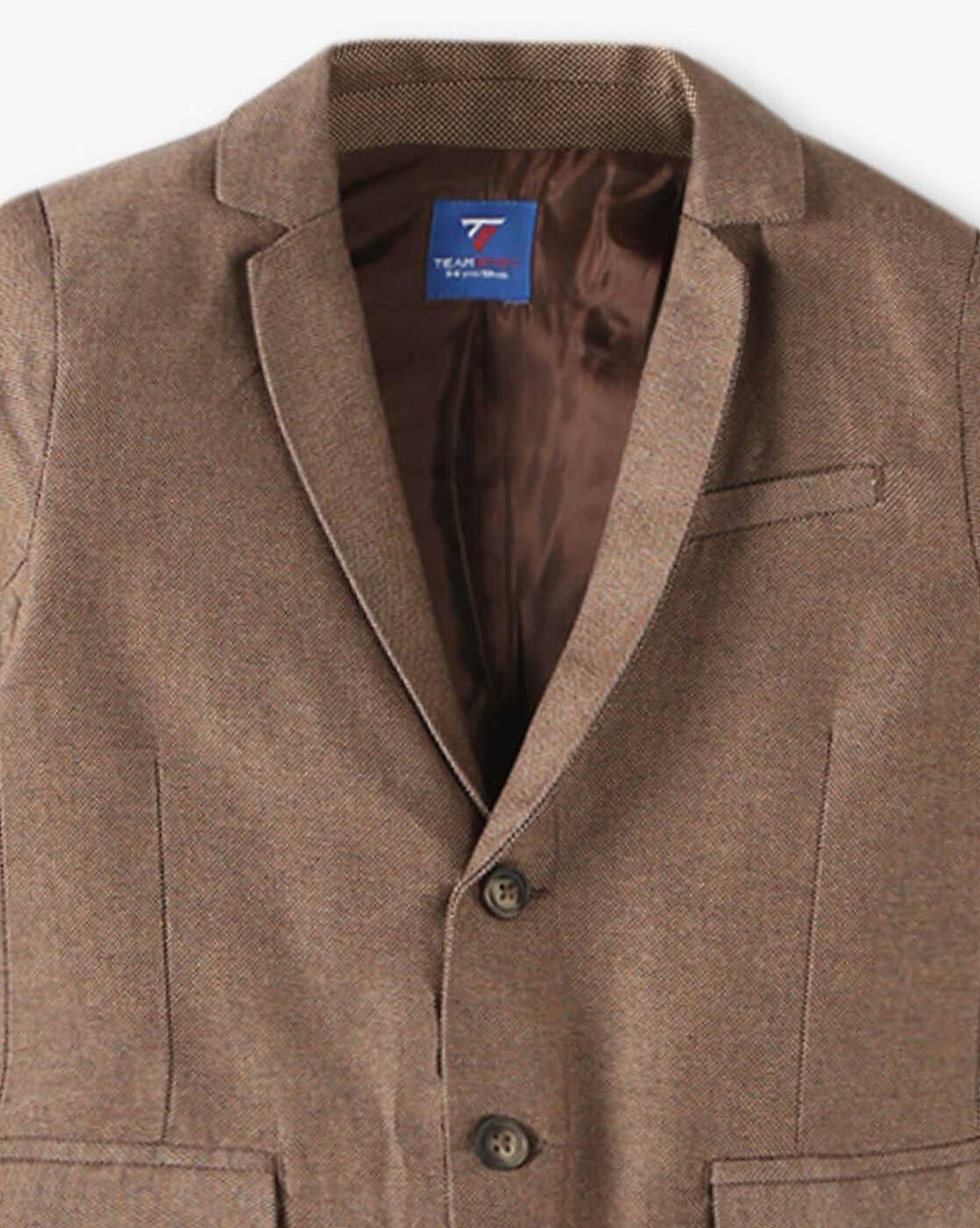 Solid Slim Fit Blazer, BROWN, 7-8Y