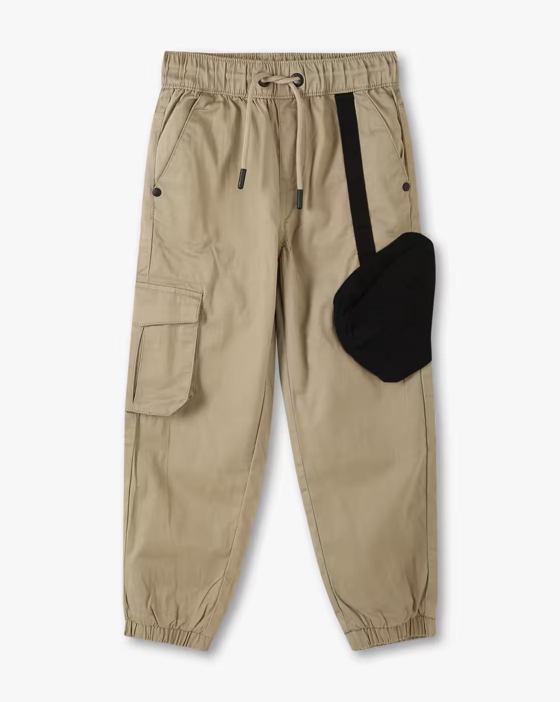 JOGGER FIT TROUSER WITH BAG, KHAKI, 2-3Y