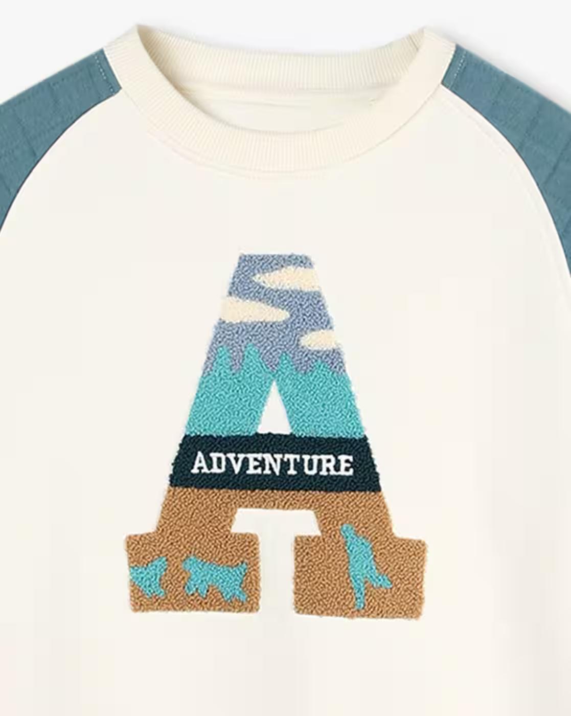 EMB APPL RAGLAN SWEATSH, OFF WHITE, 2-3Y