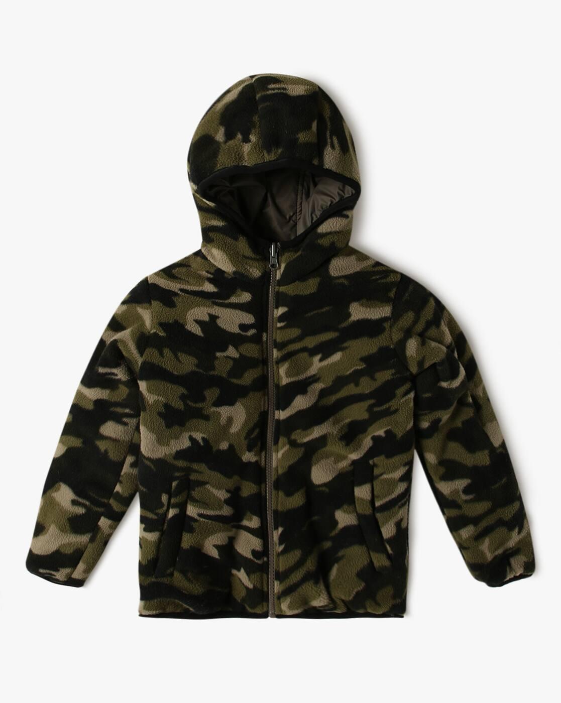 Boys Reversible Hooded Jacket with Furr Camouflage