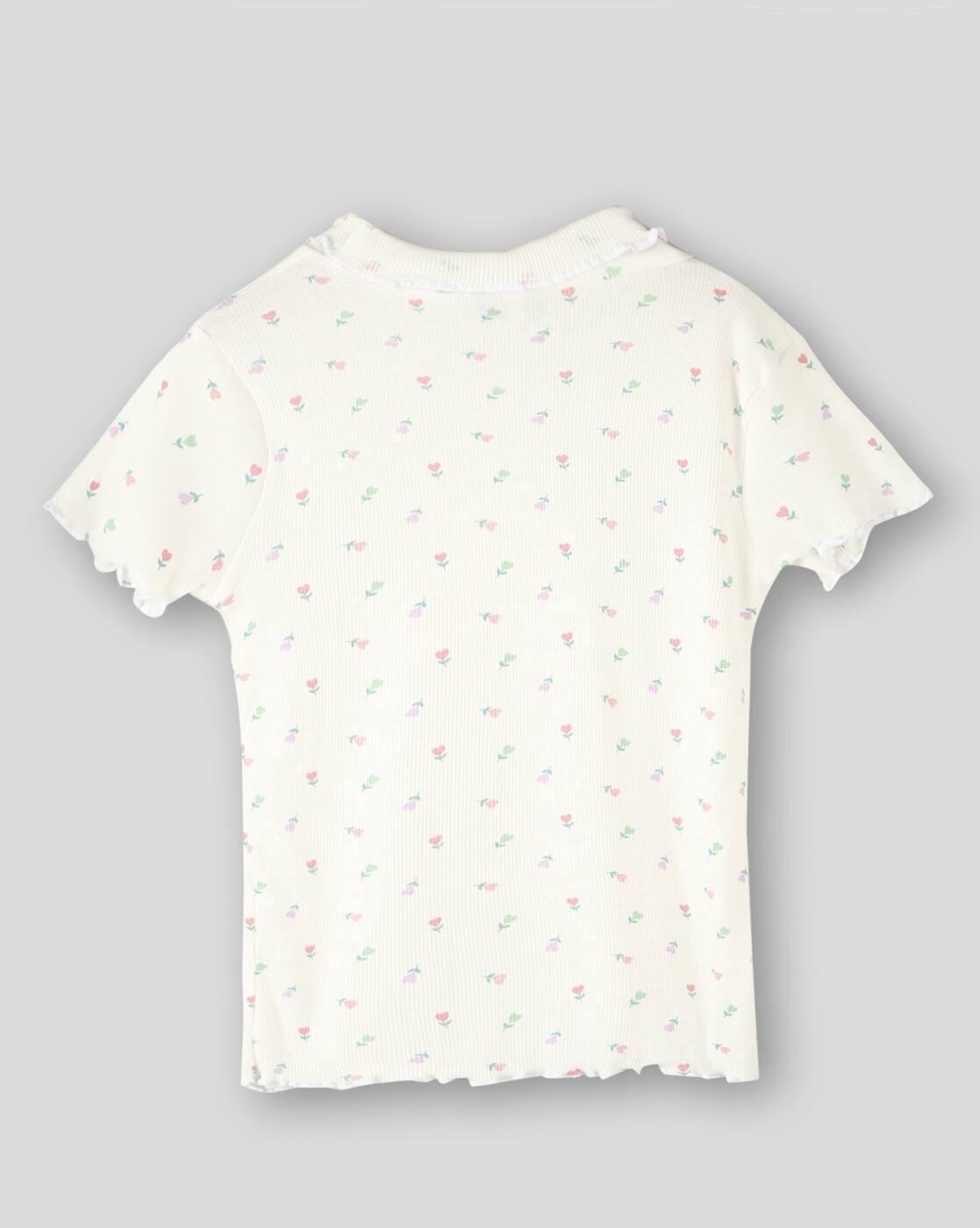 Girls Varigated Ribbed Round-Neck T-Shirt