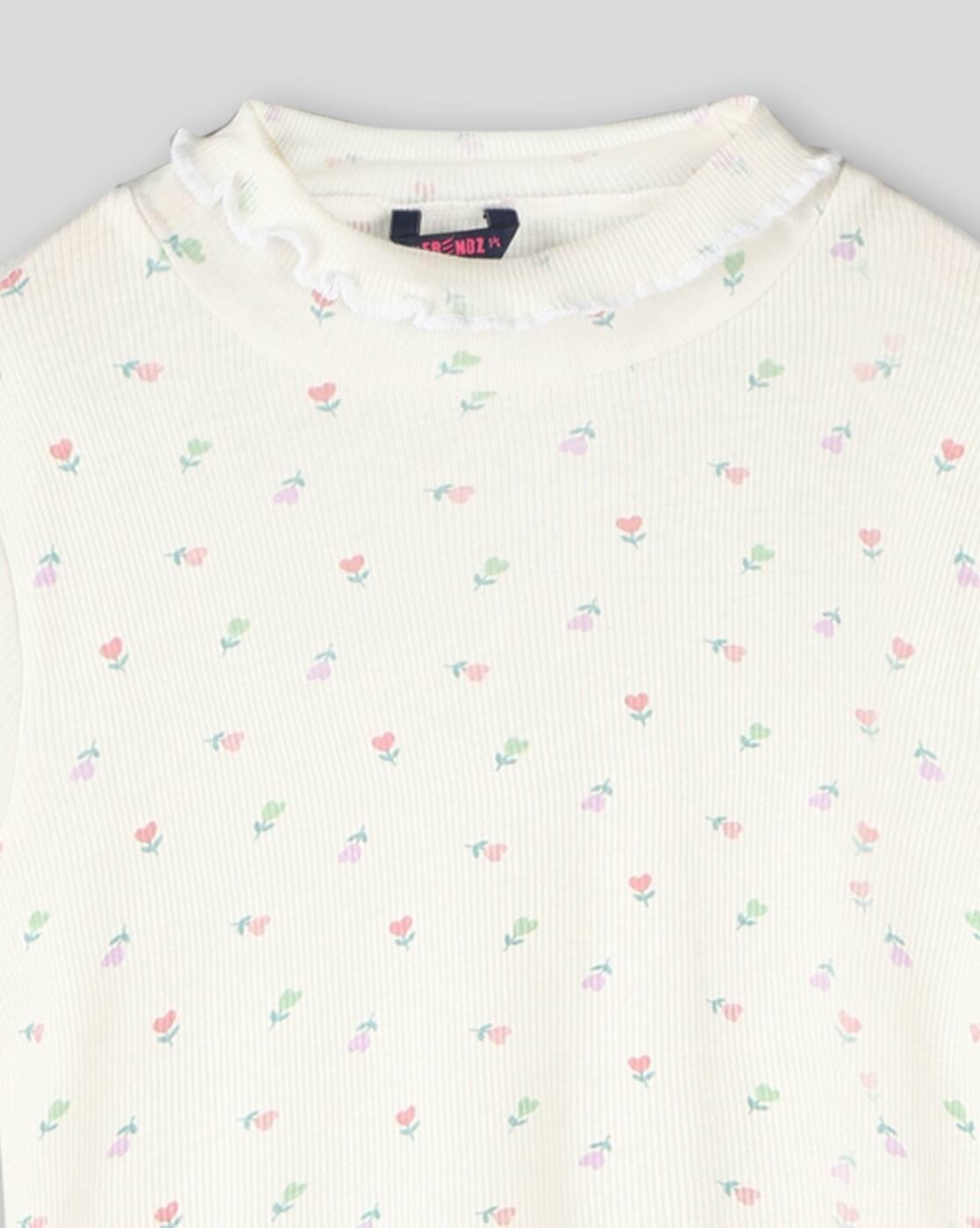 Girls Varigated Ribbed Round-Neck T-Shirt