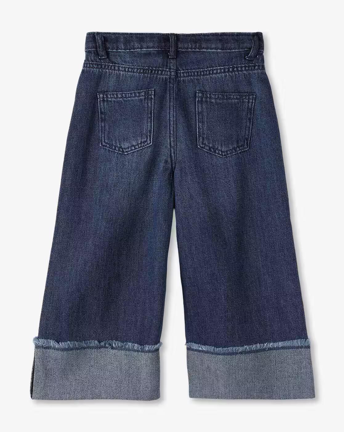 Turn up wide leg jeans, BLUE, 2-3Y