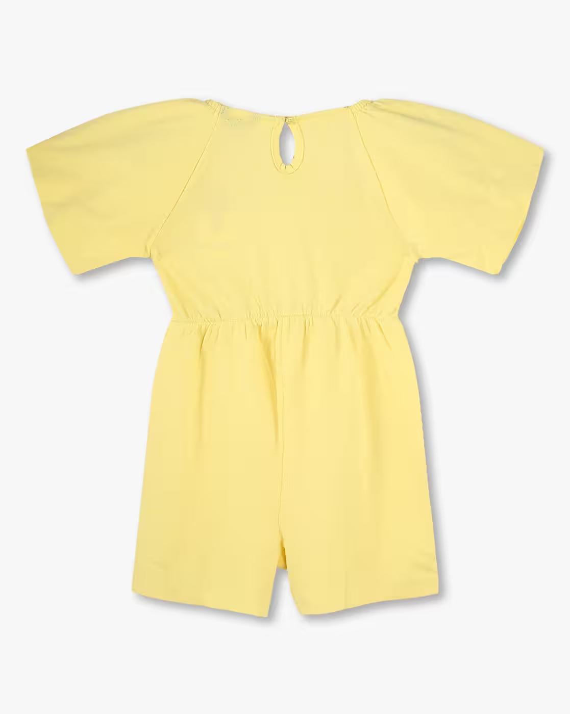CROCHET YOKE ROMPER WITH P, YELLOW, 3-4Y