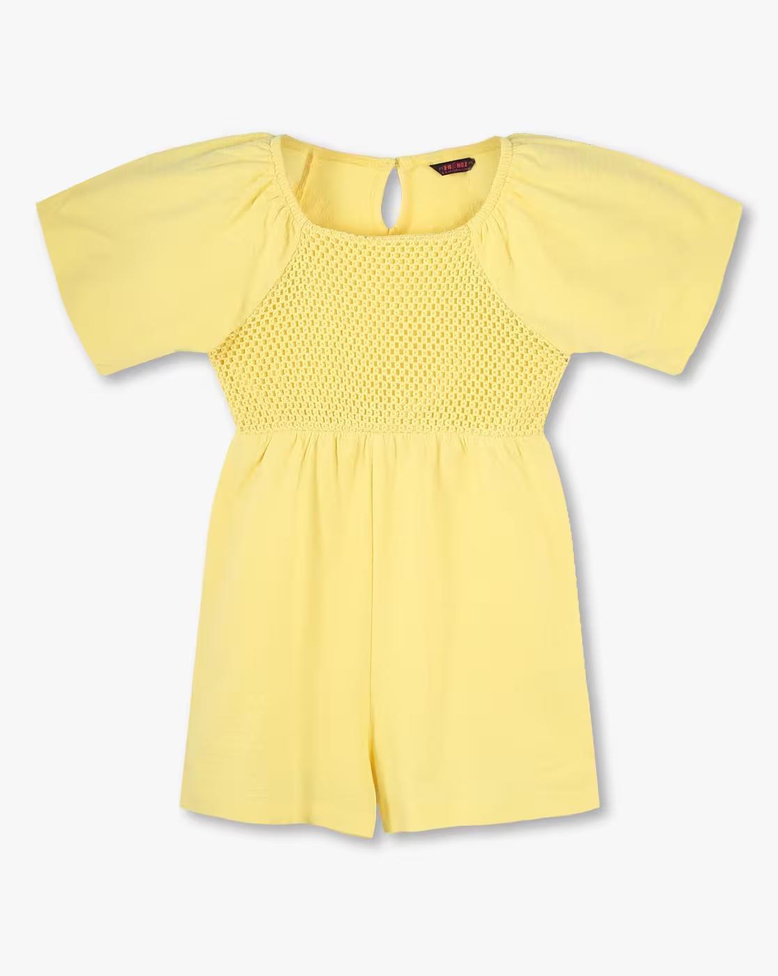 CROCHET YOKE ROMPER WITH P, YELLOW, 3-4Y