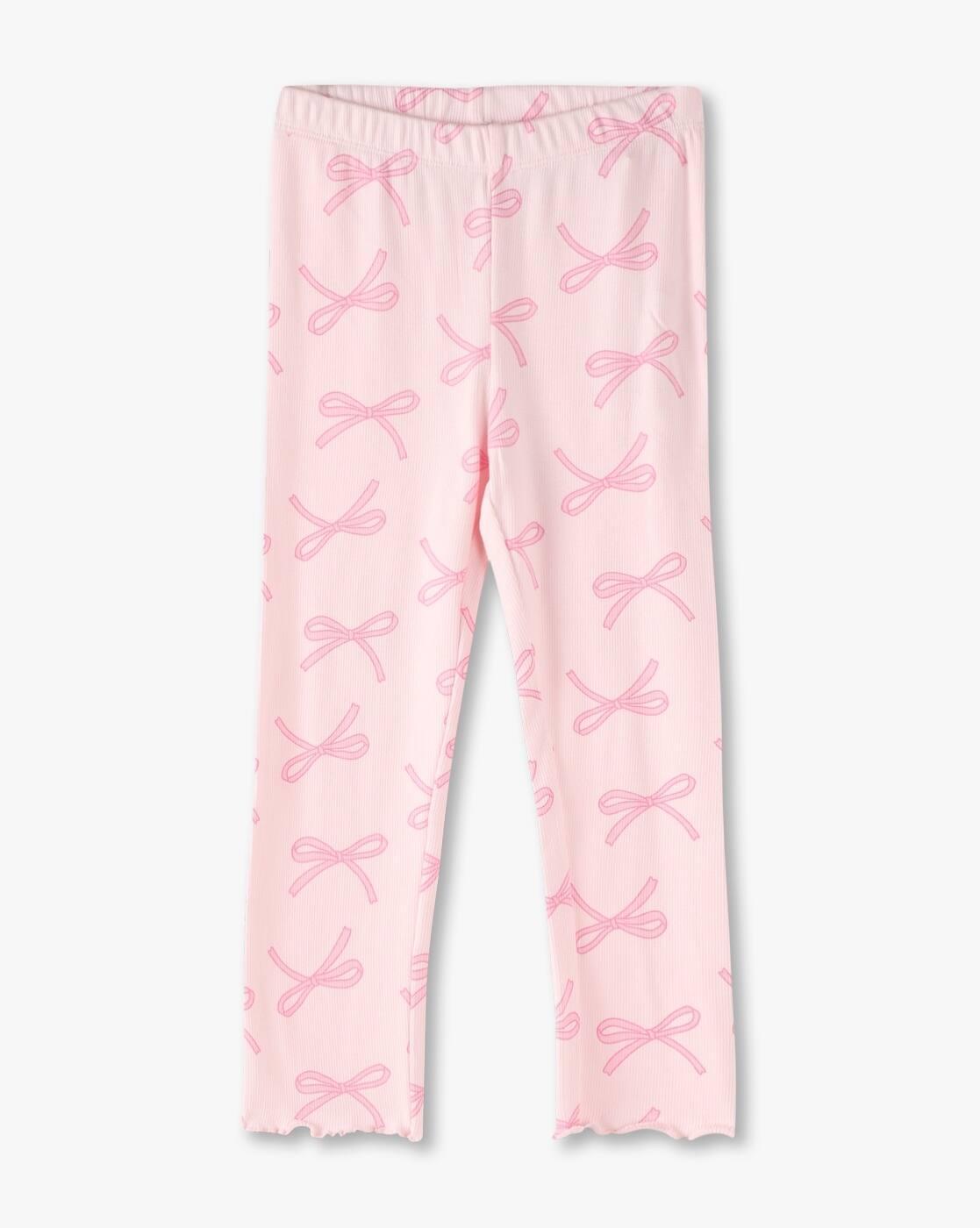 BOW AOP RIB LEGGINGS, LT. PINK, 2-3Y