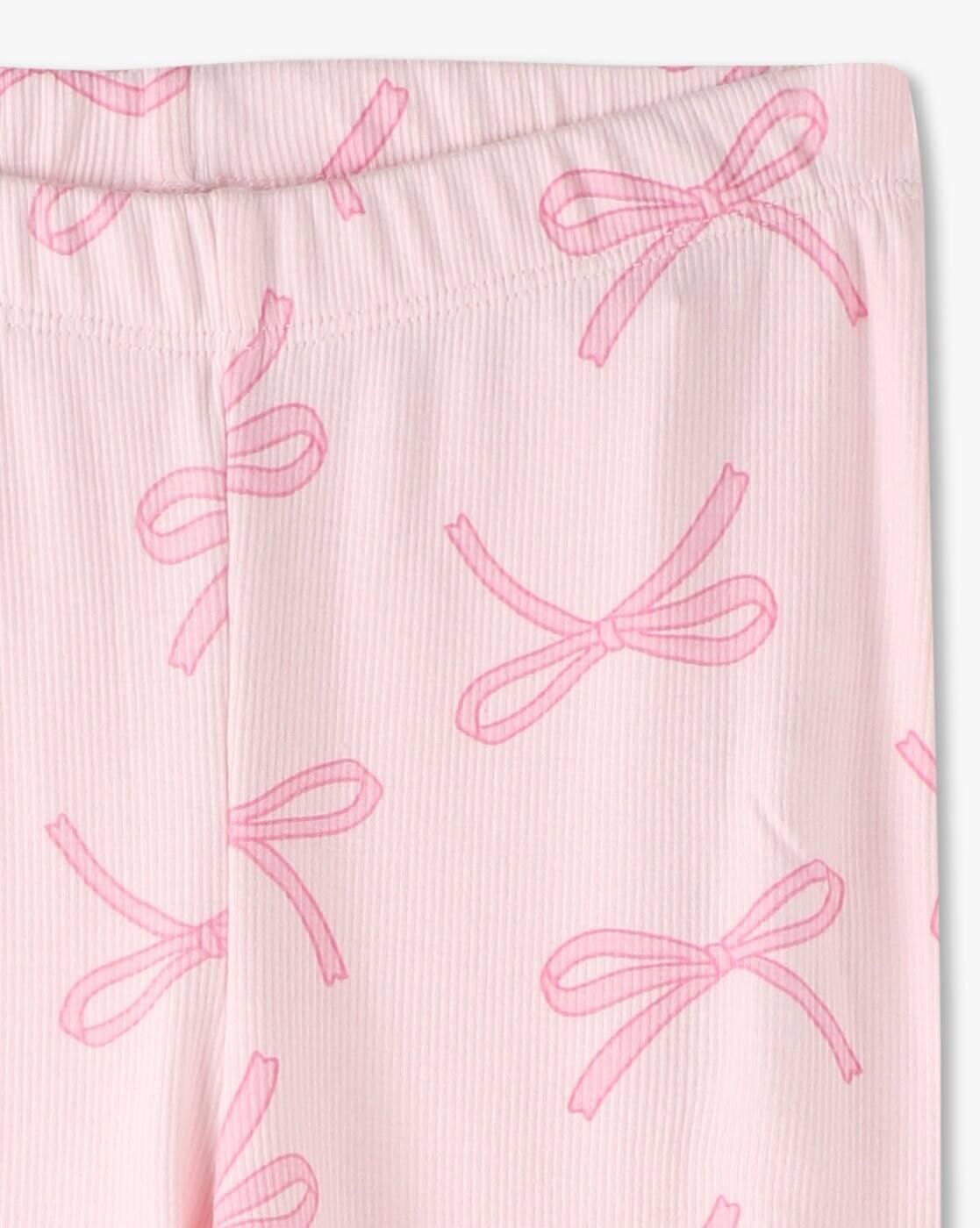 BOW AOP RIB LEGGINGS, LT. PINK, 2-3Y