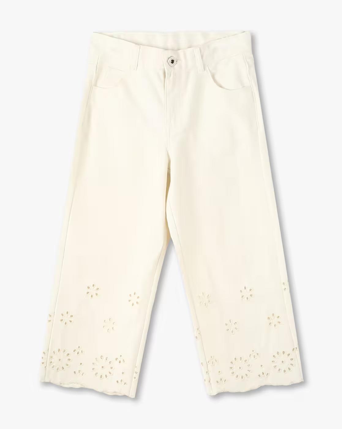 SCALLOP SCHIFFLI DETAIL PANT, ECRU, 5-6Y