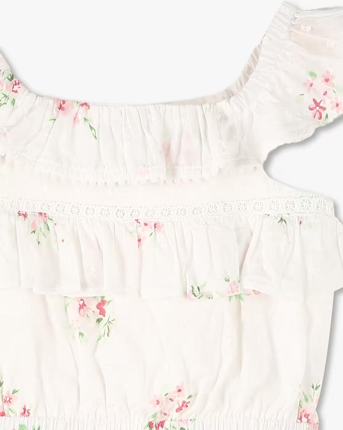 Floral Print Swiss dot dobb, WHITE, 3-4Y