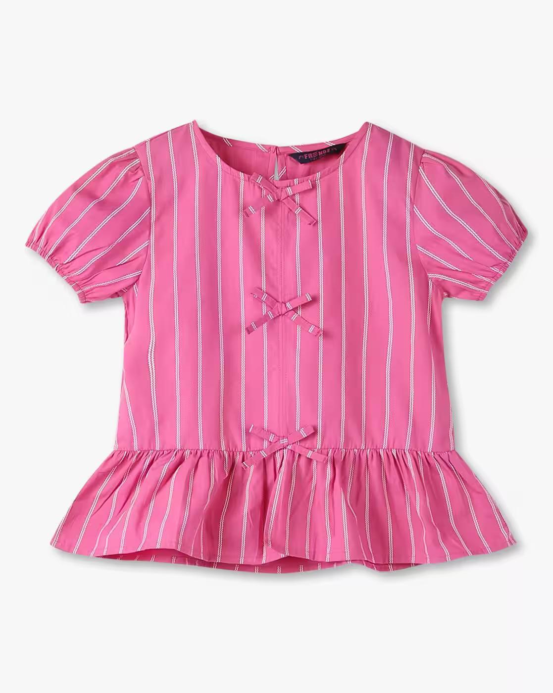 front tie up peplum top, PINK, 2-3Y