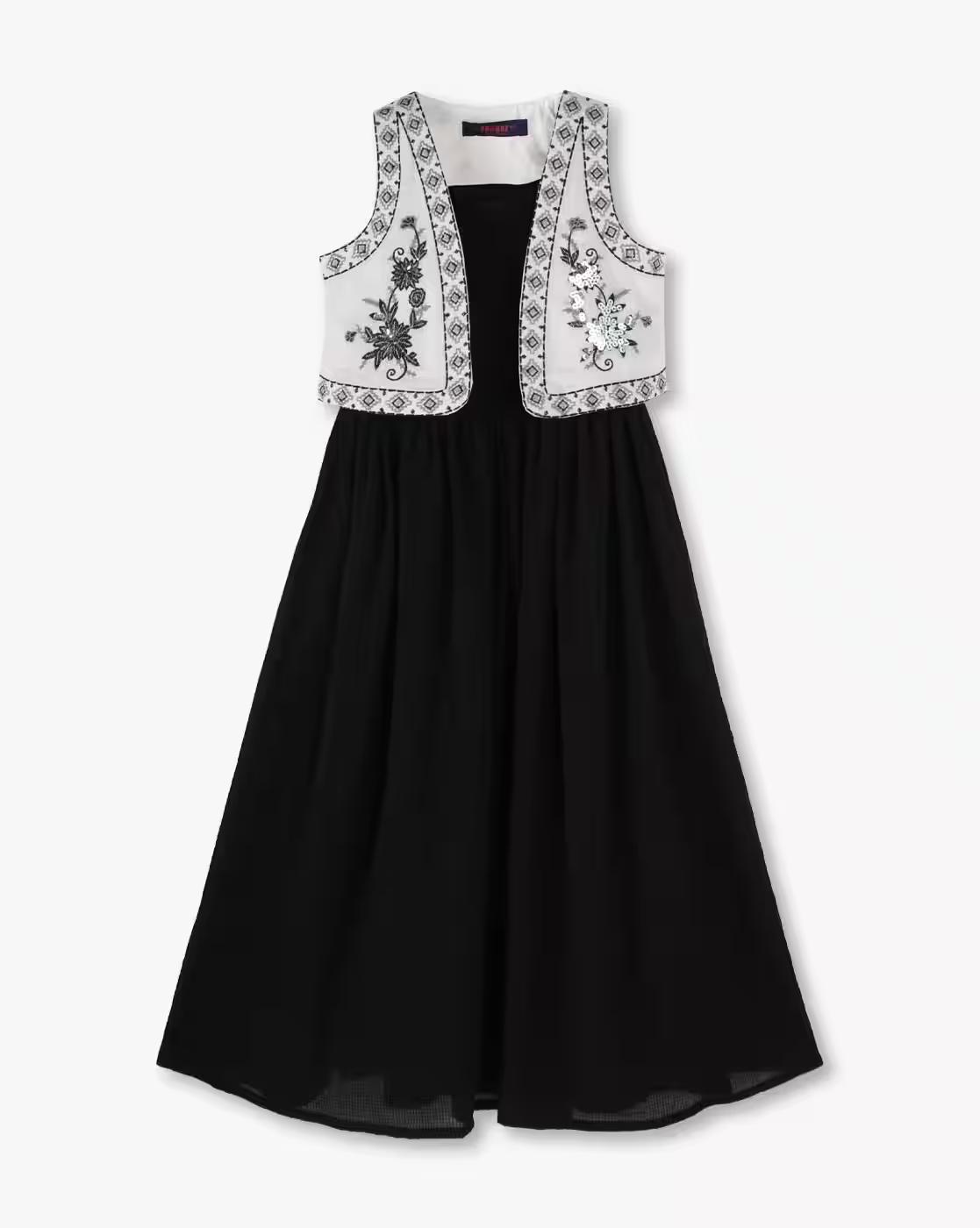 maxi dress with embroidered, BLACK, 2-3Y