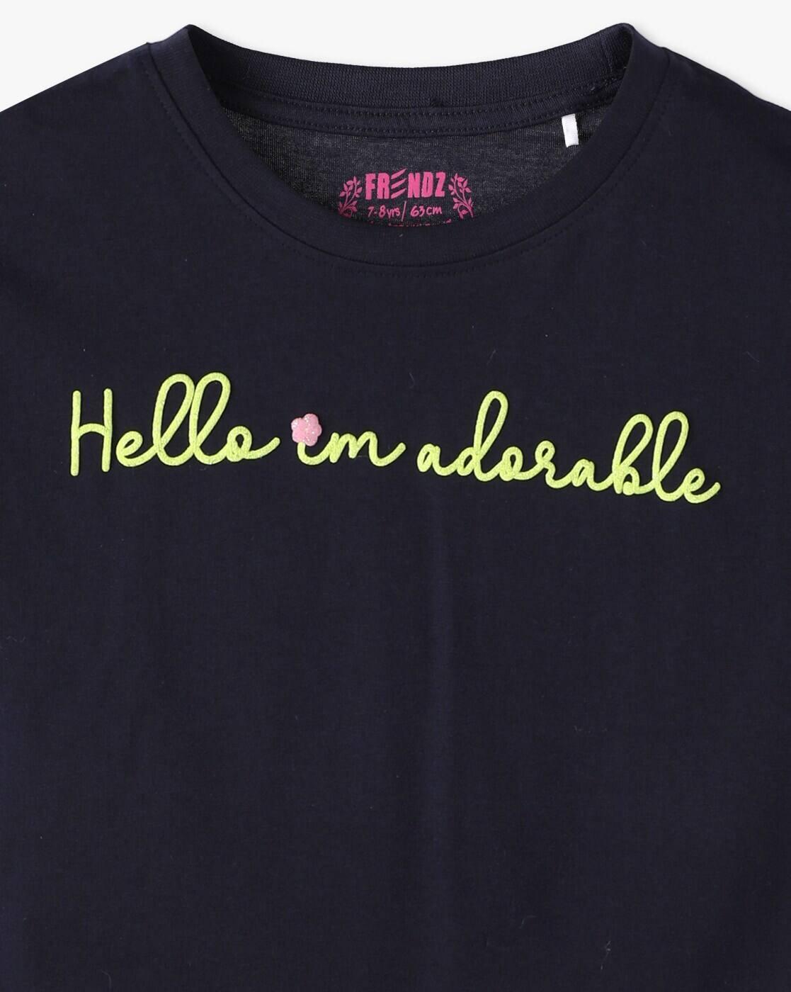 HELLO CROP TSHIRT, NAVY BLUE, 2-3Y