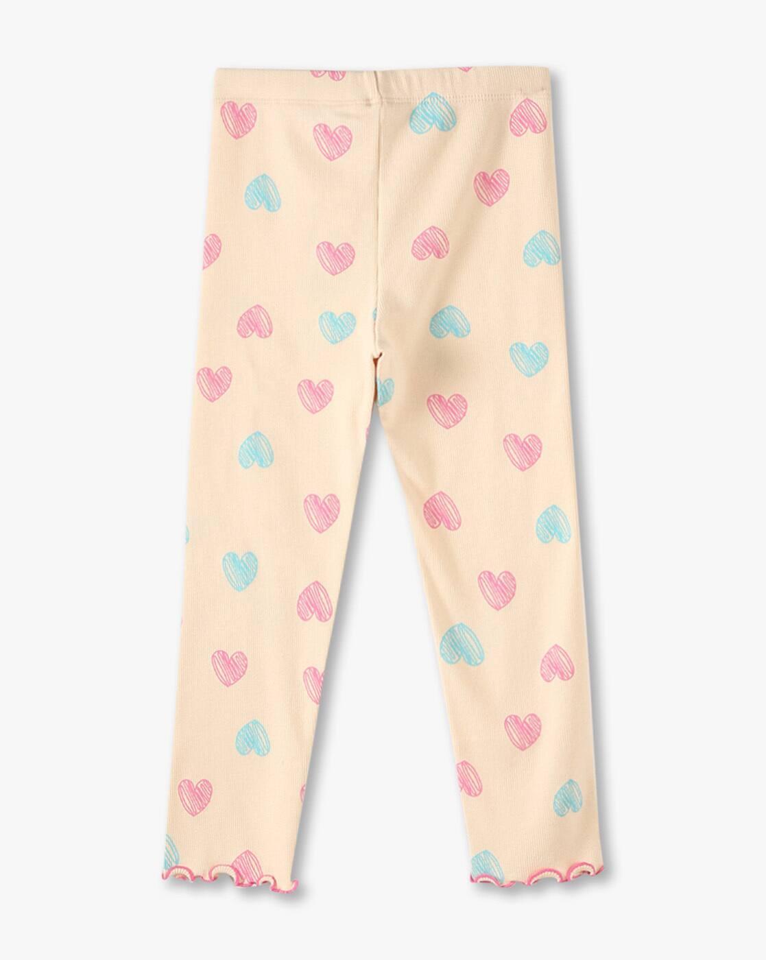 HEART AOP RIB LEGGING, PEACH, 2-3Y
