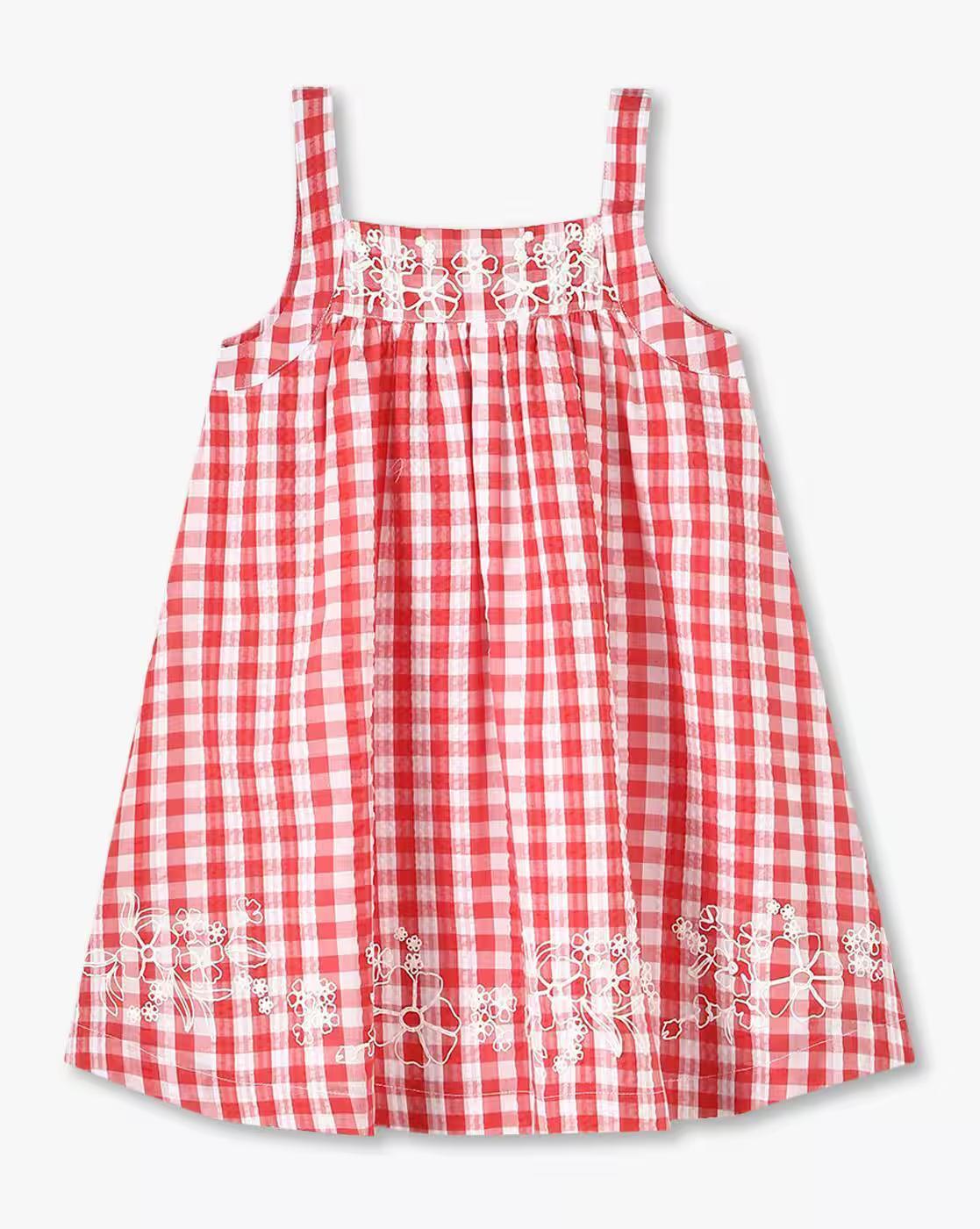 RED GINGHAM DRESS, RED, 3-4Y