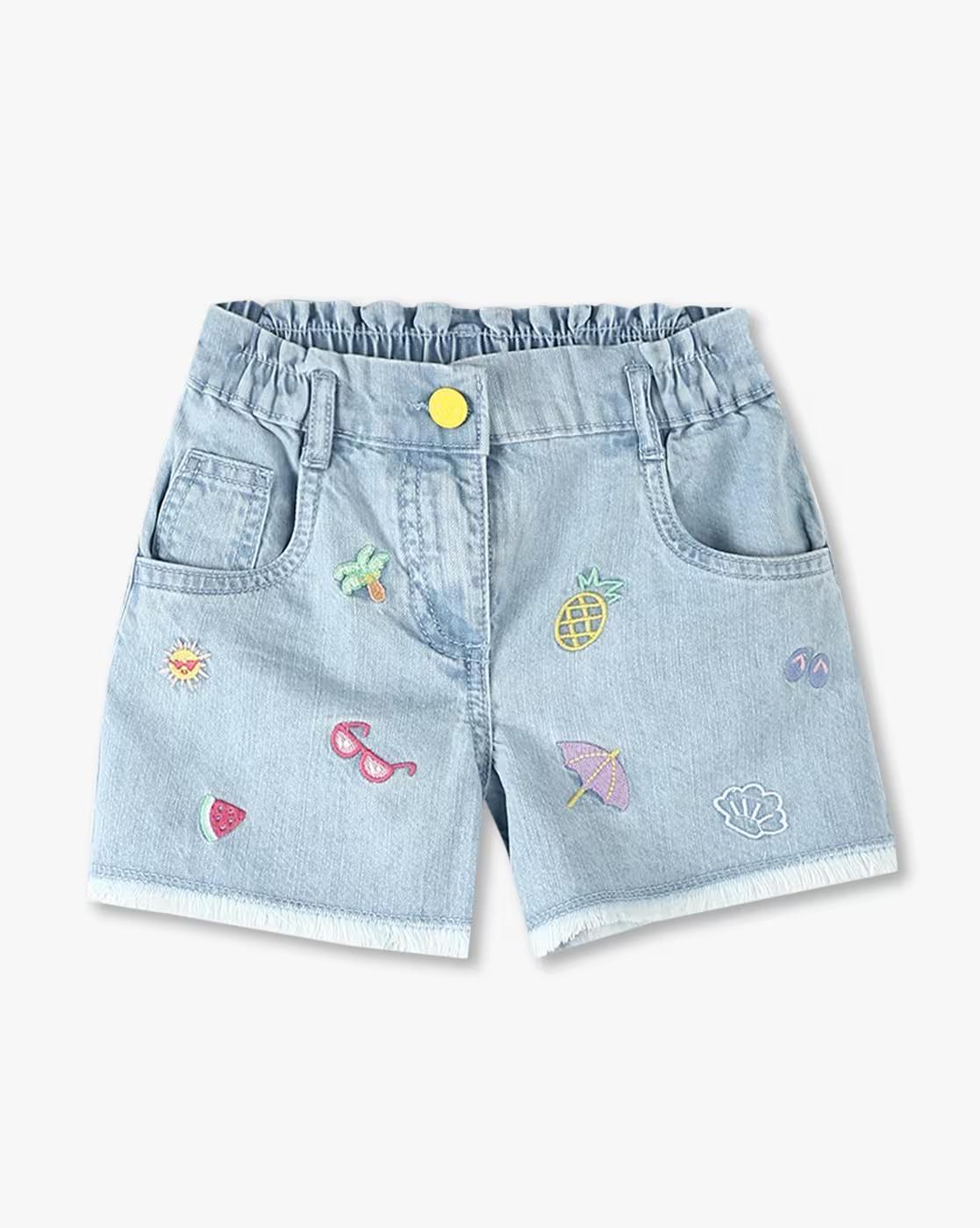 Denim shorts with placement, BLUE, 2-3Y
