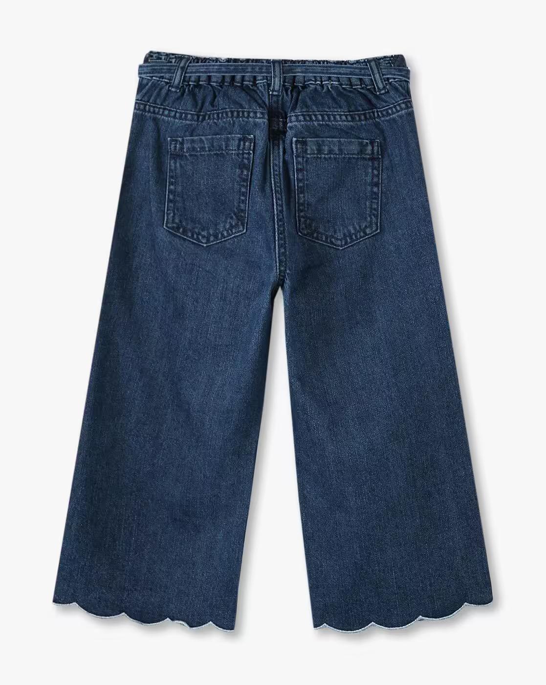 SCALLOP EMBROIDERY JEANS, BLUE, 7-8Y