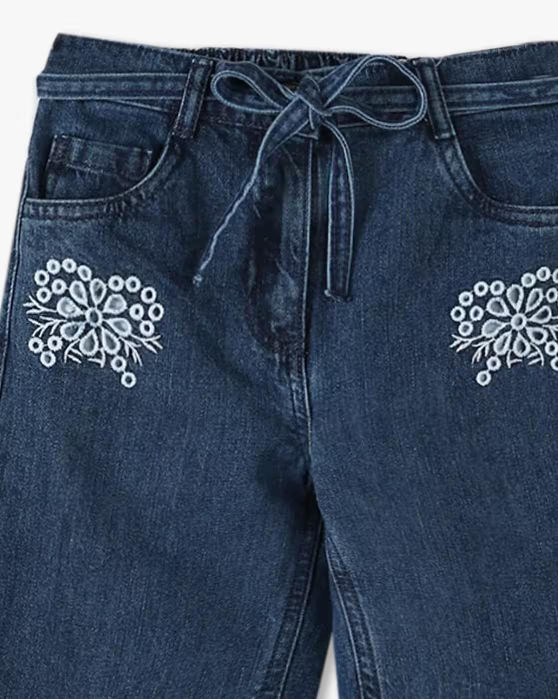 SCALLOP EMBROIDERY JEANS, BLUE, 7-8Y