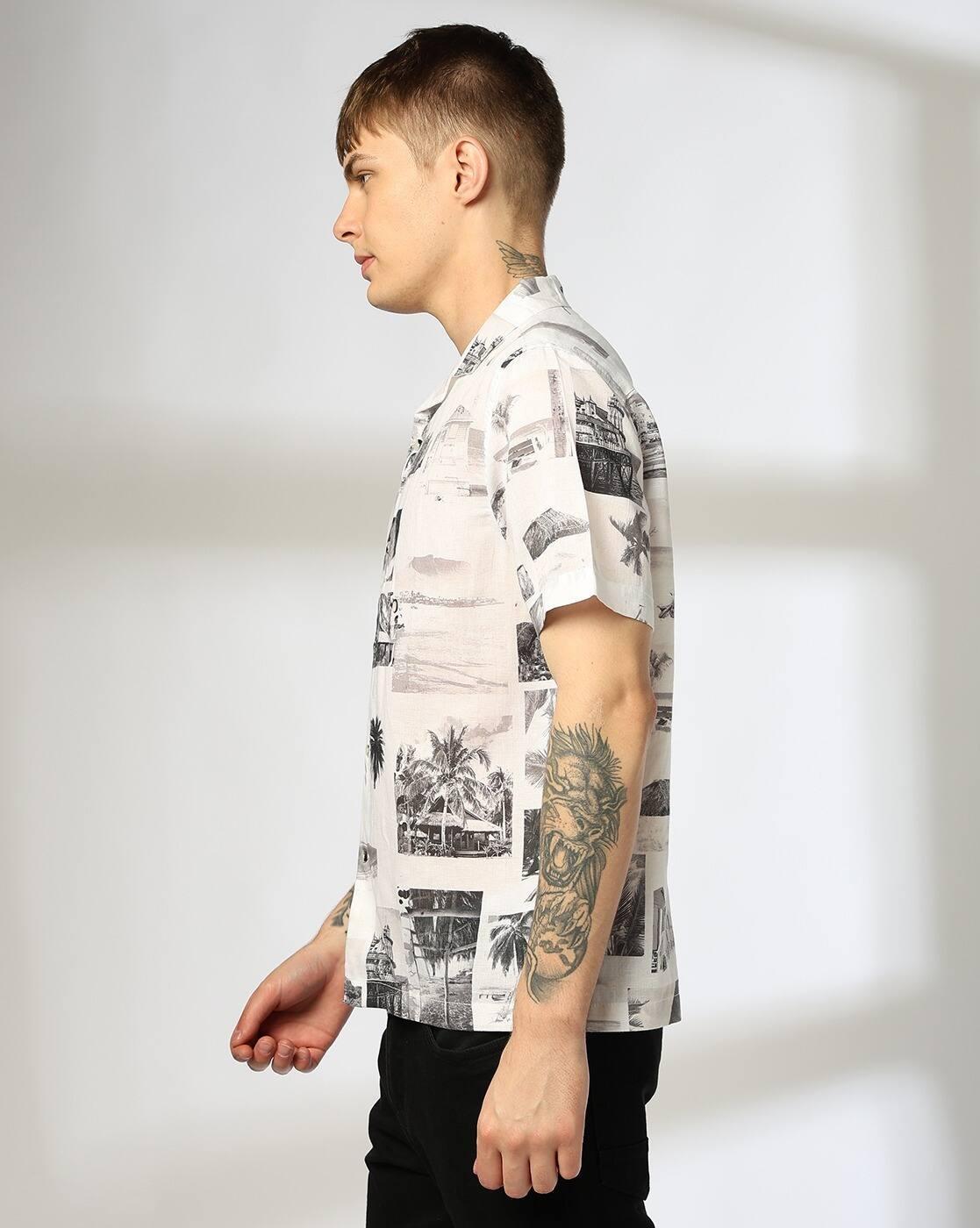 HS RESORT PRINTED SHIRT, WHITE, L