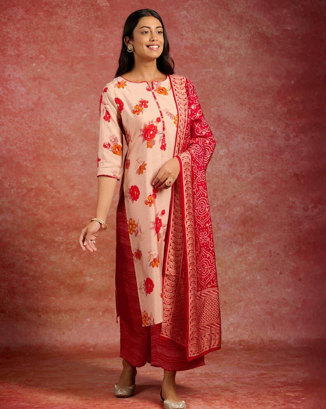 Women Floral Print Straight Kurta with Palazzos & Dupatta