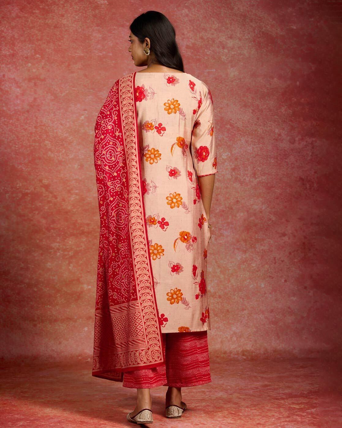 Women Floral Print Straight Kurta with Palazzos & Dupatta