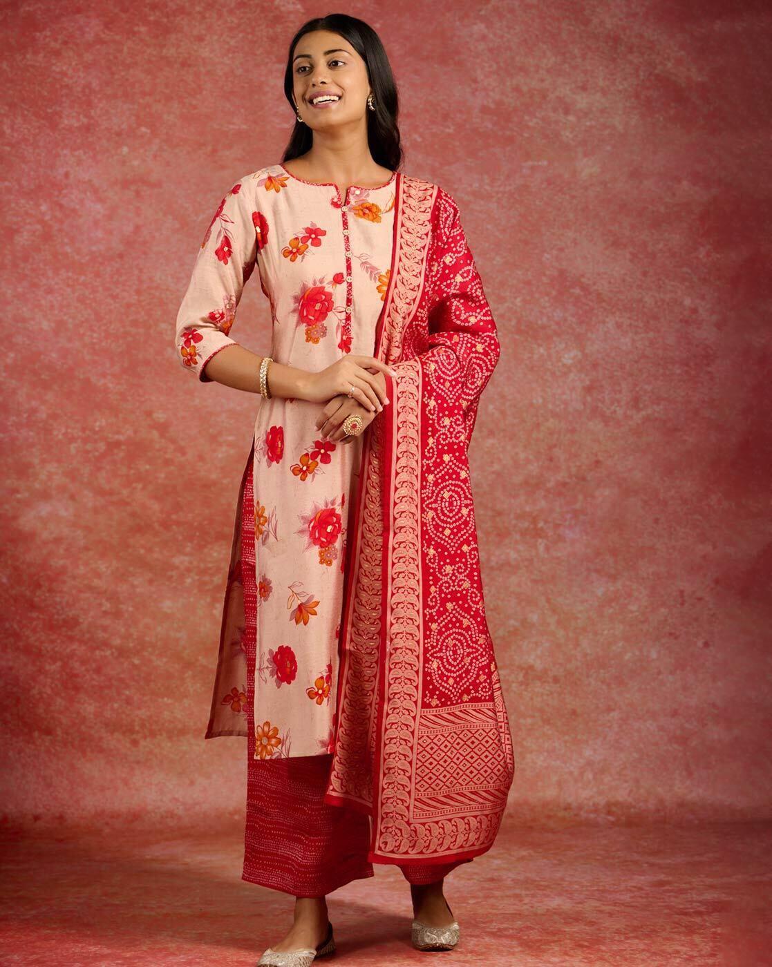 Women Floral Print Straight Kurta with Palazzos & Dupatta