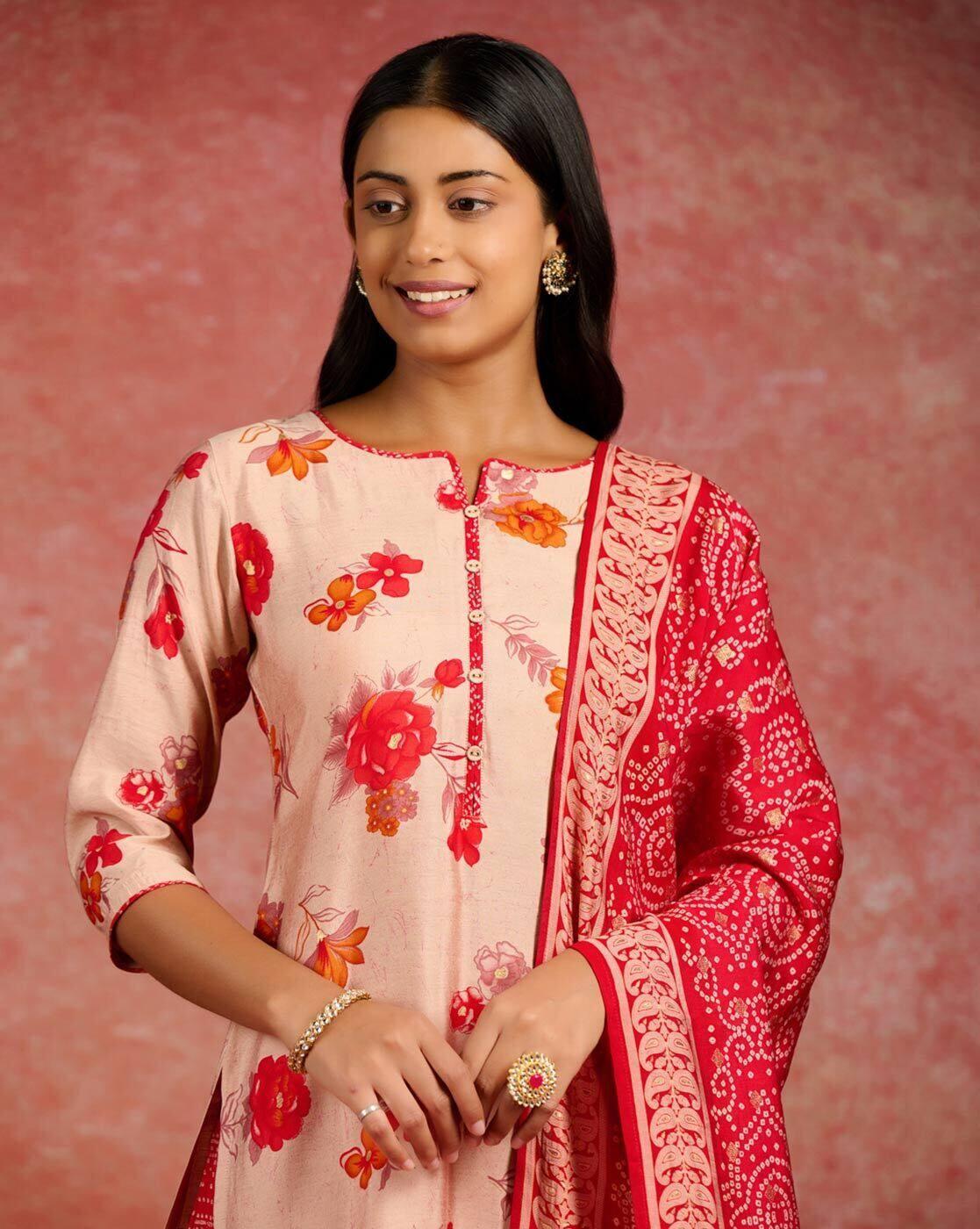 Women Floral Print Straight Kurta with Palazzos & Dupatta