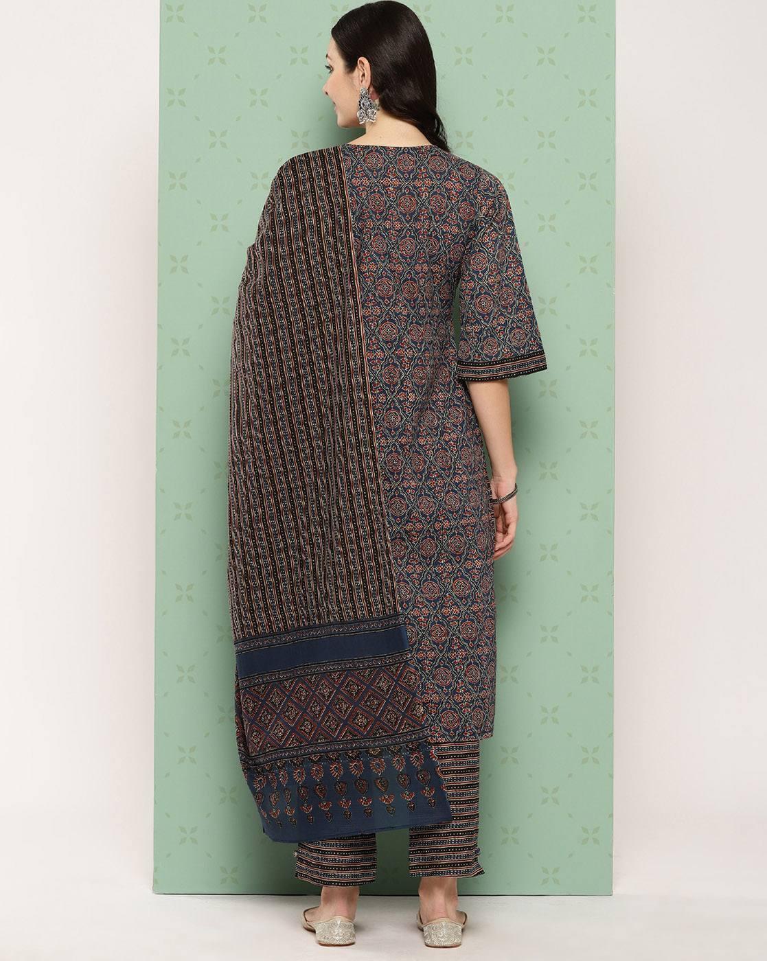 Women Floral Print Straight Kurta with Pants & Dupatta