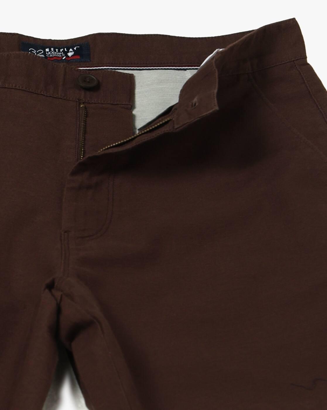 MOCK LINEN PULLON SHORTS, BROWN, 38
