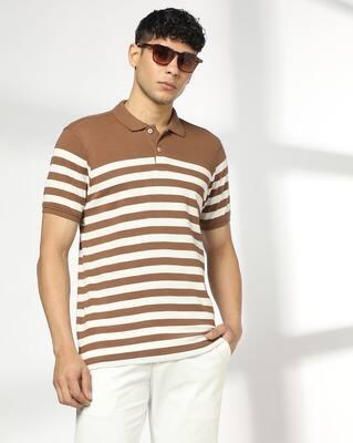 ULTIMATE STRIPER POLO 1, BROWN, XL