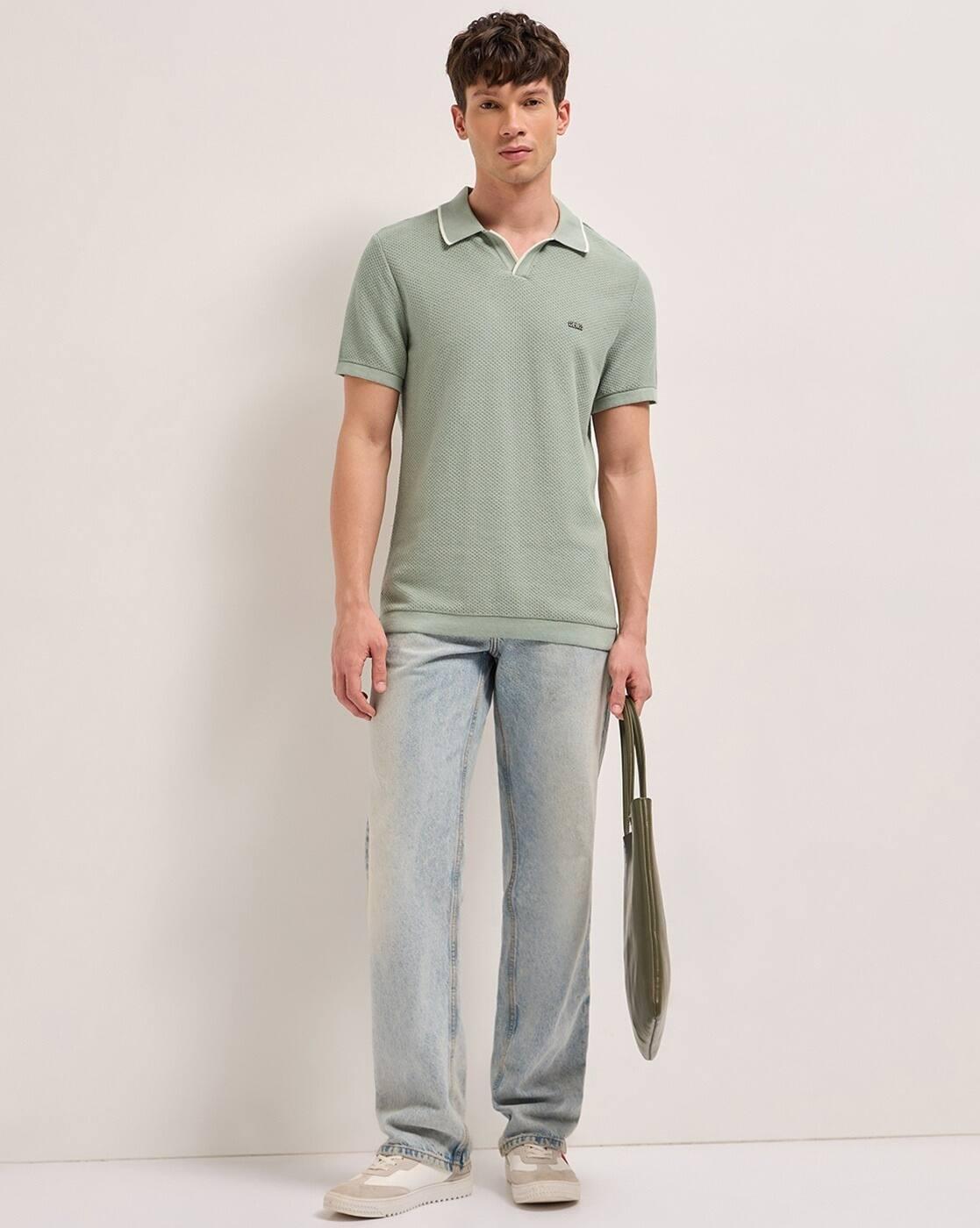 Men Cotton Textured Flat Knit, GREEN, S