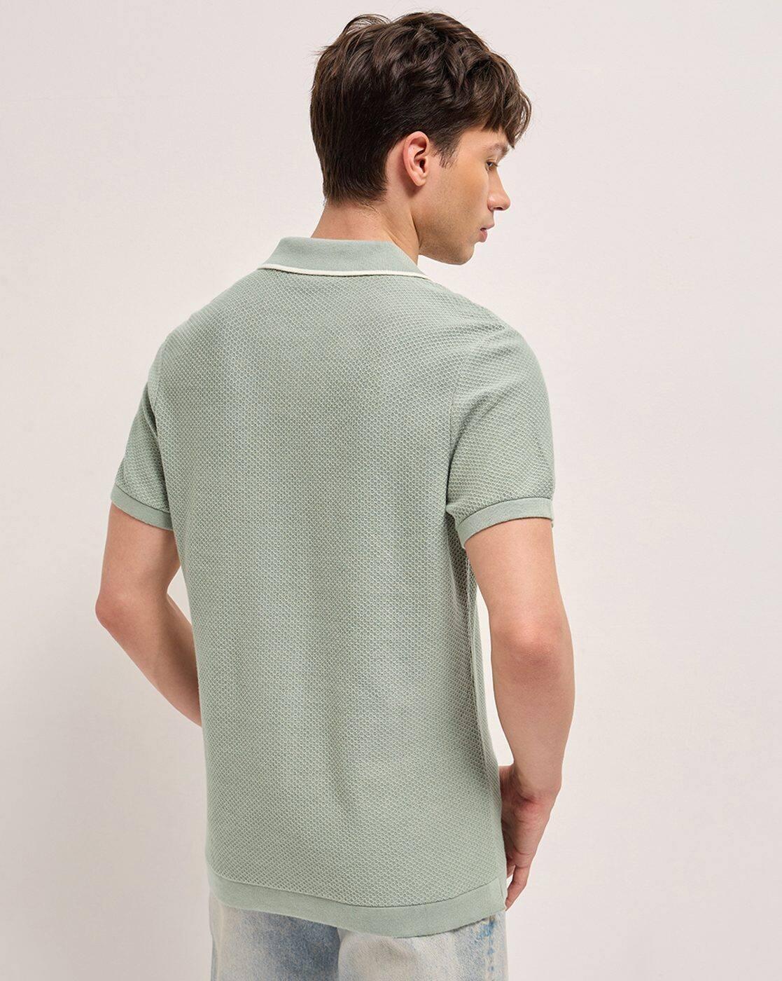 Men Cotton Textured Flat Knit, GREEN, S